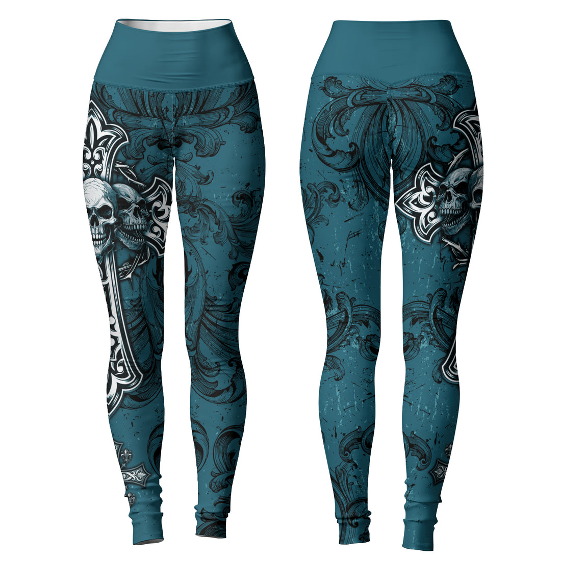 Memento Mori Skull Cross Women's Leggings - lifestyle view