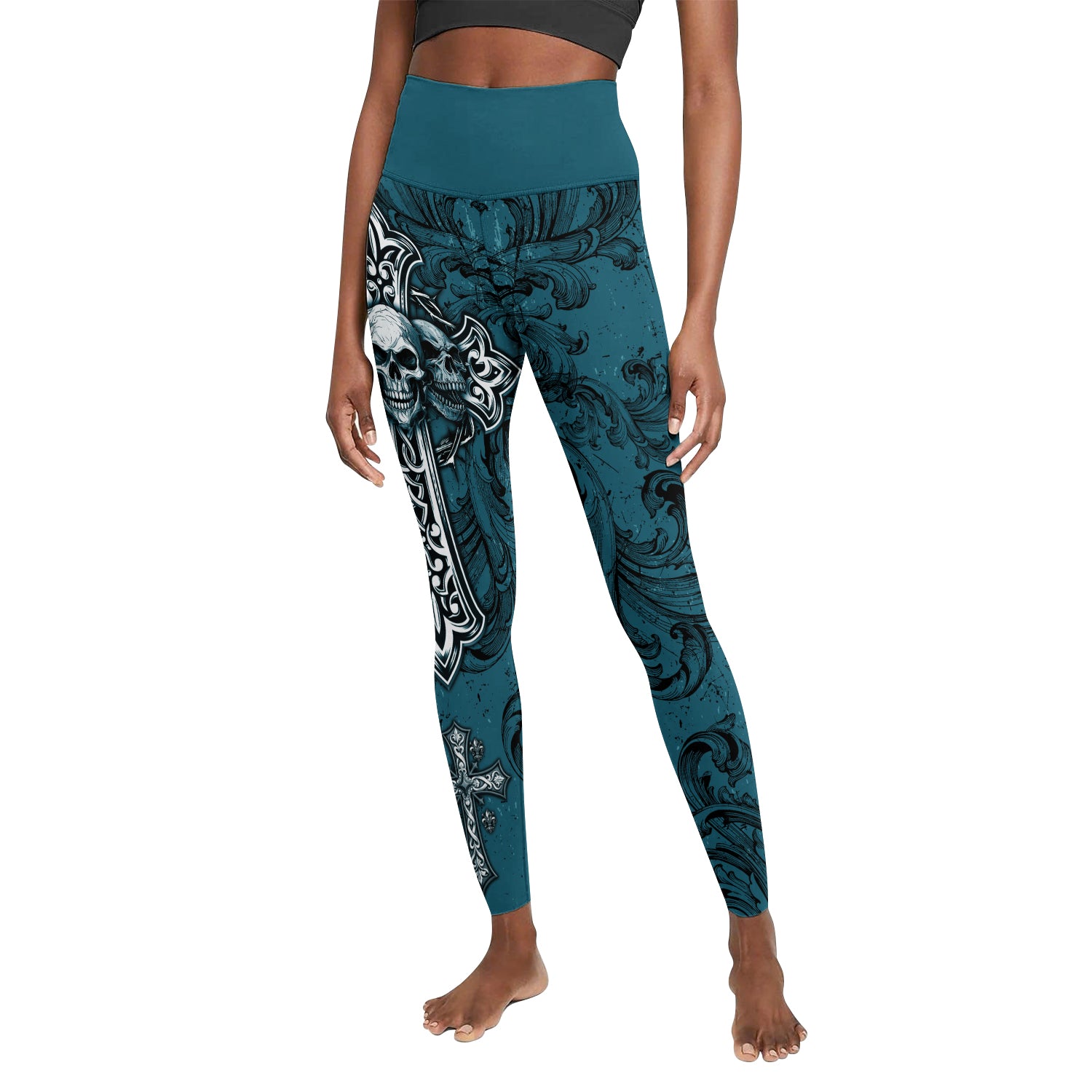 Memento Mori Skull Cross Women's Leggings - front view mockup