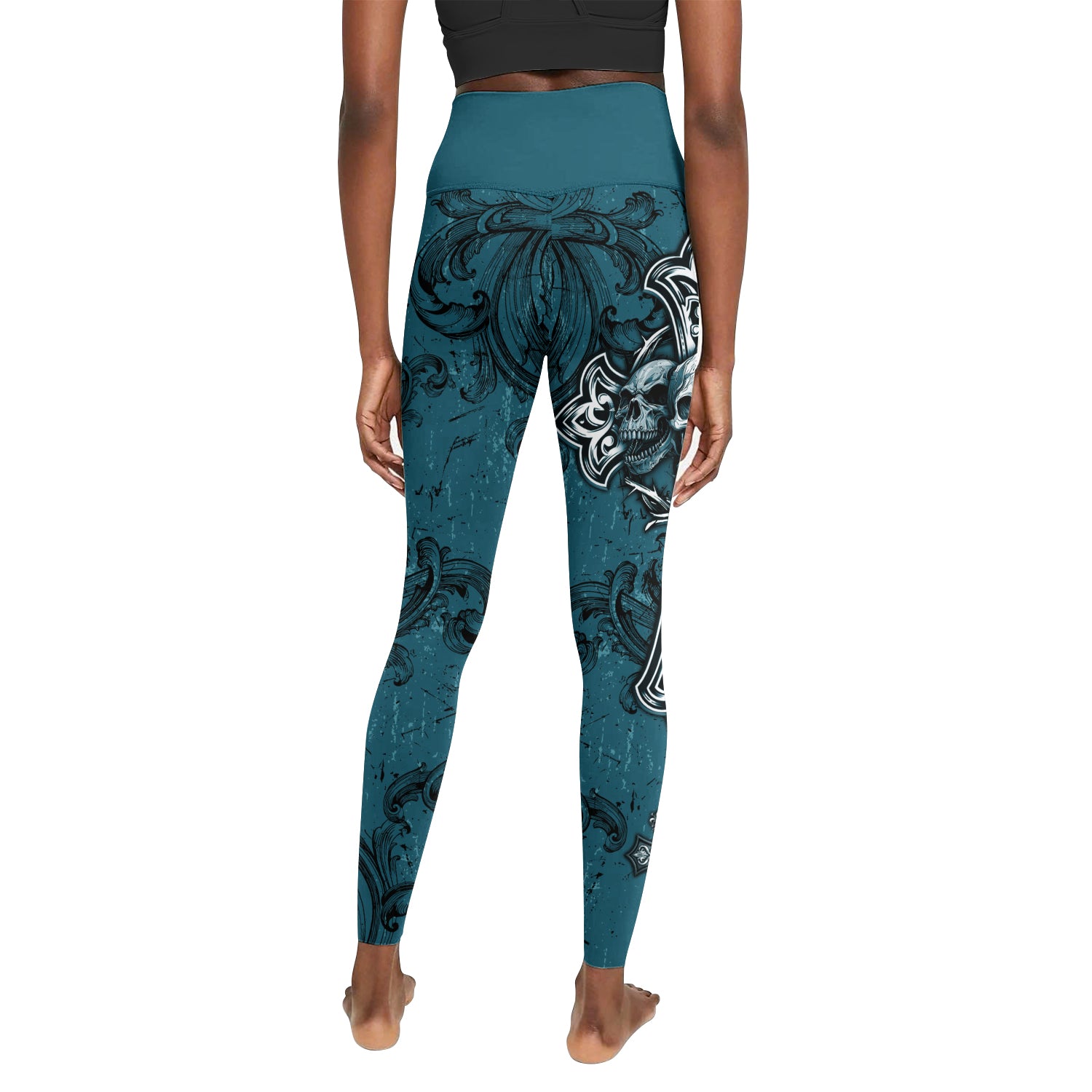 Memento Mori Skull Cross Women's Leggings - back view mockup