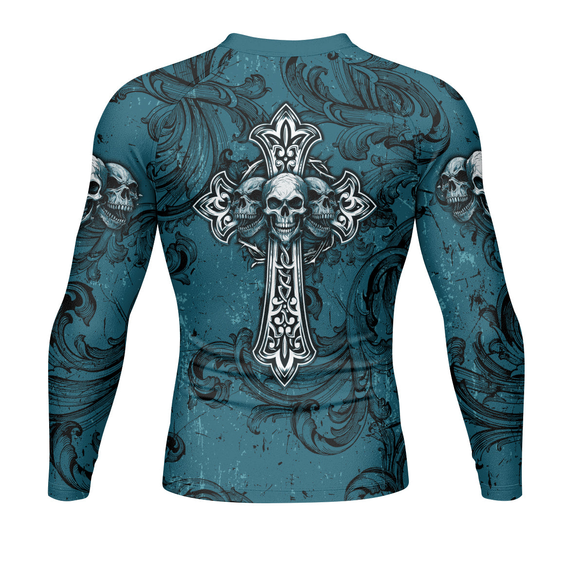 Memento Mori Skull Cross Men's Rash Guard Long Sleeve - back view mockup