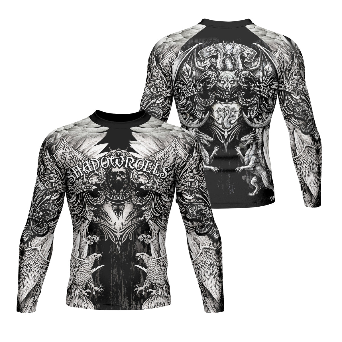 Mythic Beast Dominion Men's Rash Guard Long Sleeve - front and back view