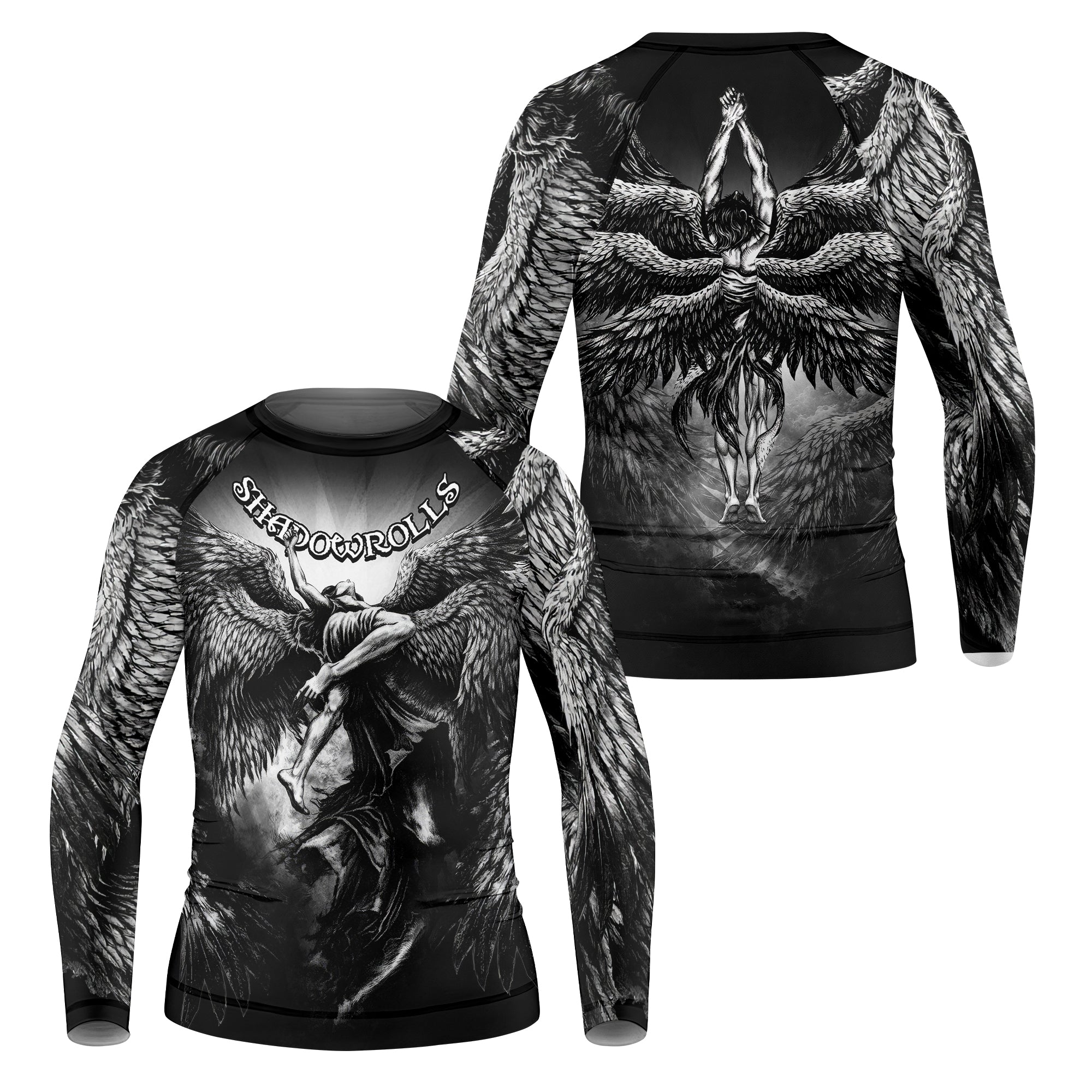 Shadowrolls Dark Angel Kids Rash Guard Long Sleeve - front and back view