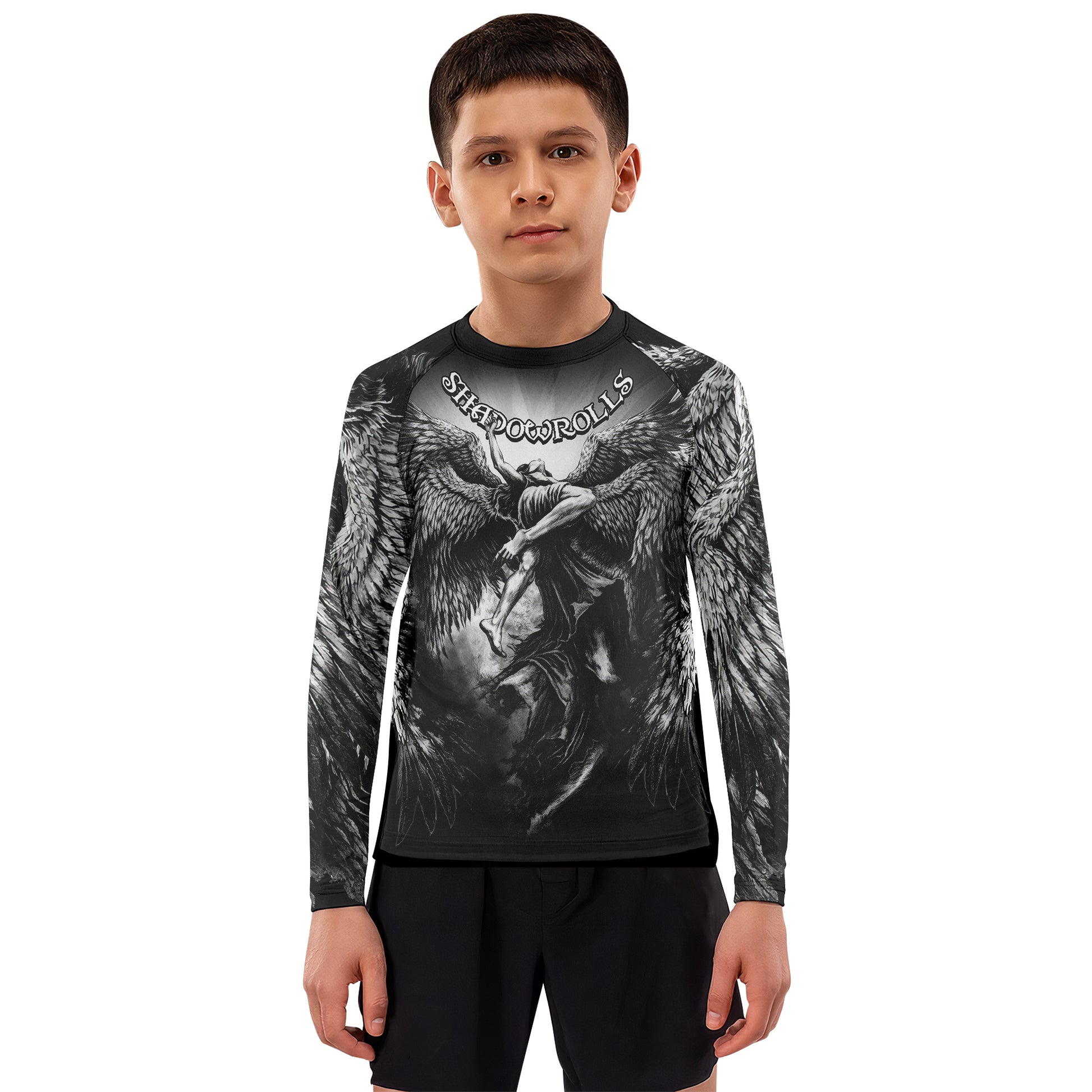 Shadowrolls Dark Angel Kids Rash Guard Long Sleeve - boy's lifestyle view