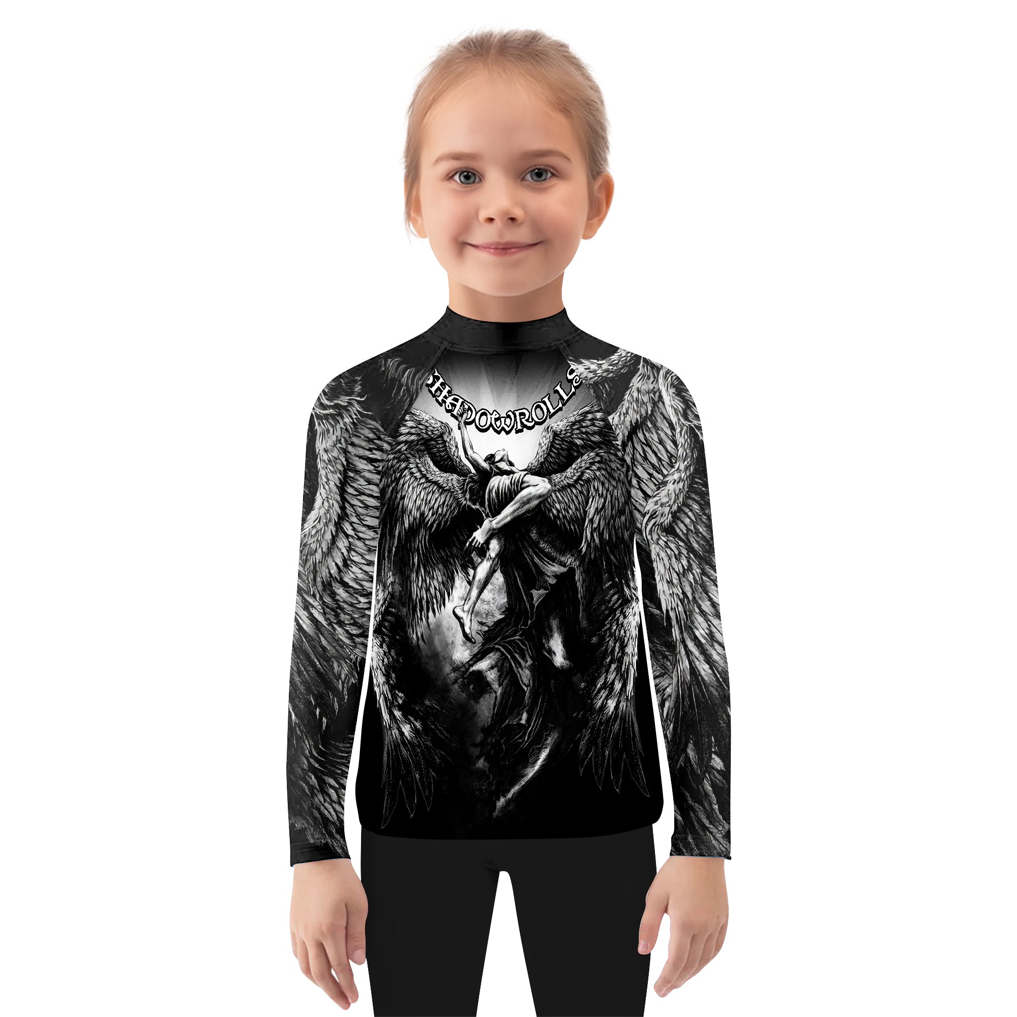 Shadowrolls Dark Angel Kids Rash Guard Long Sleeve - girl's lifestyle view