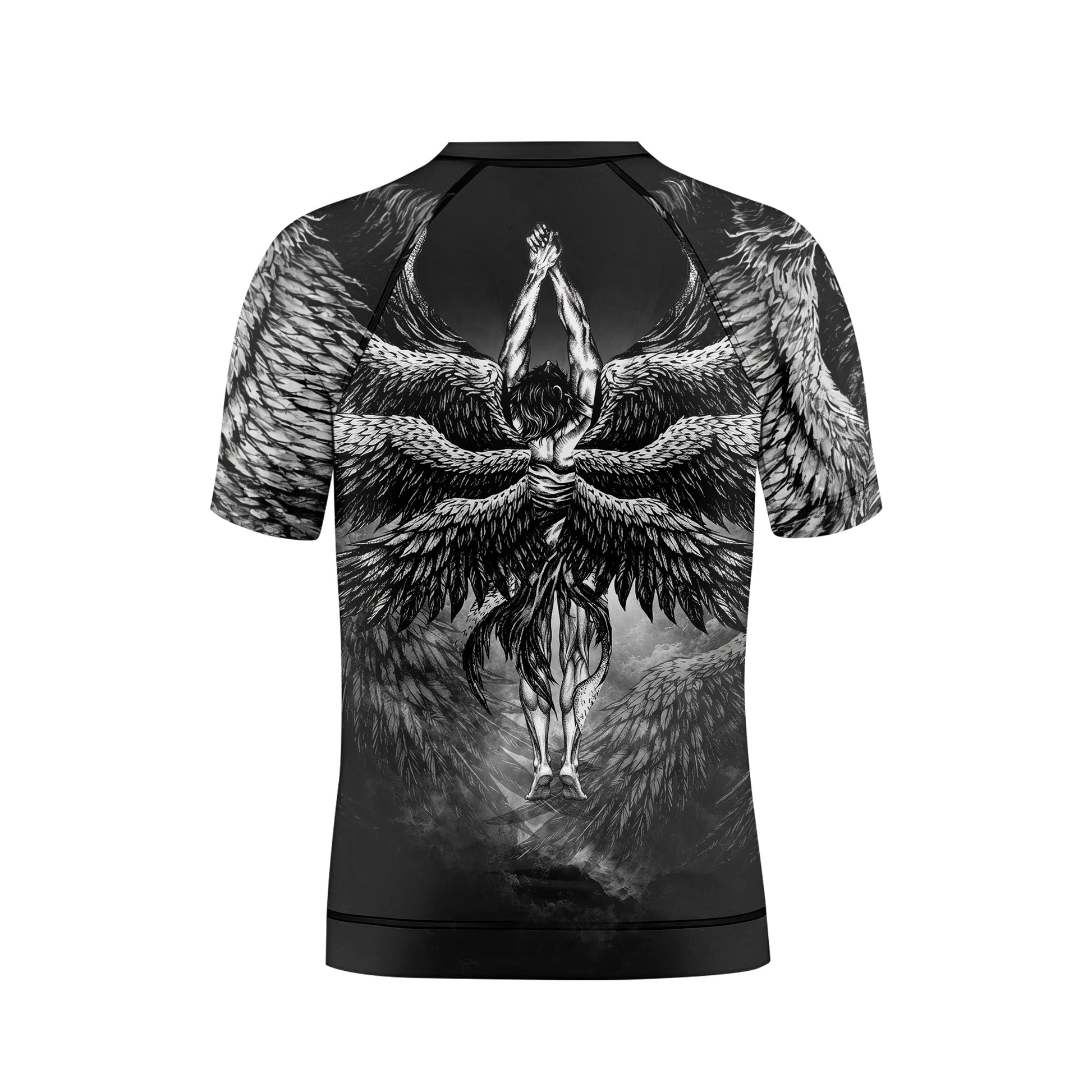 Shadowrolls Dark Angel Kids Rash Guard Short Sleeve - back view mockup