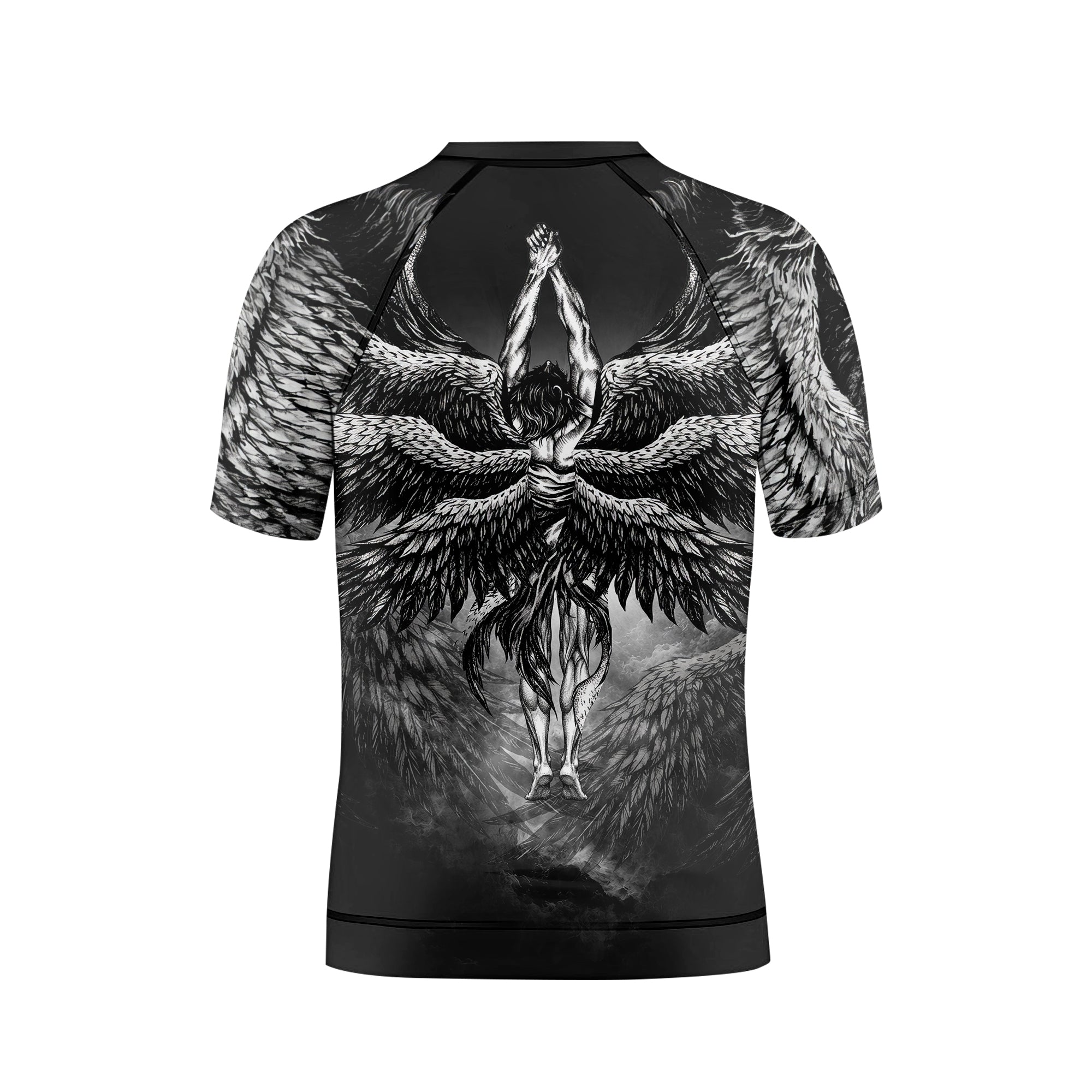 Shadowrolls Dark Angel Kids Rash Guard Short Sleeve - back view mockup