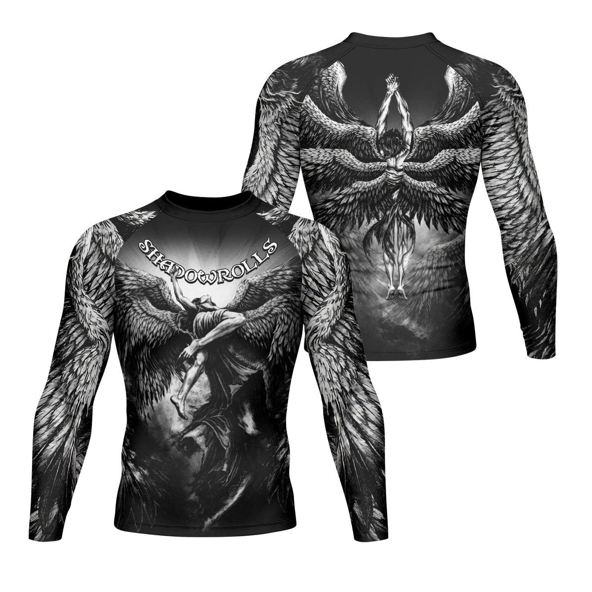 Shadowrolls Dark Angel Men's Rash Guard Long Sleeve - front and back view