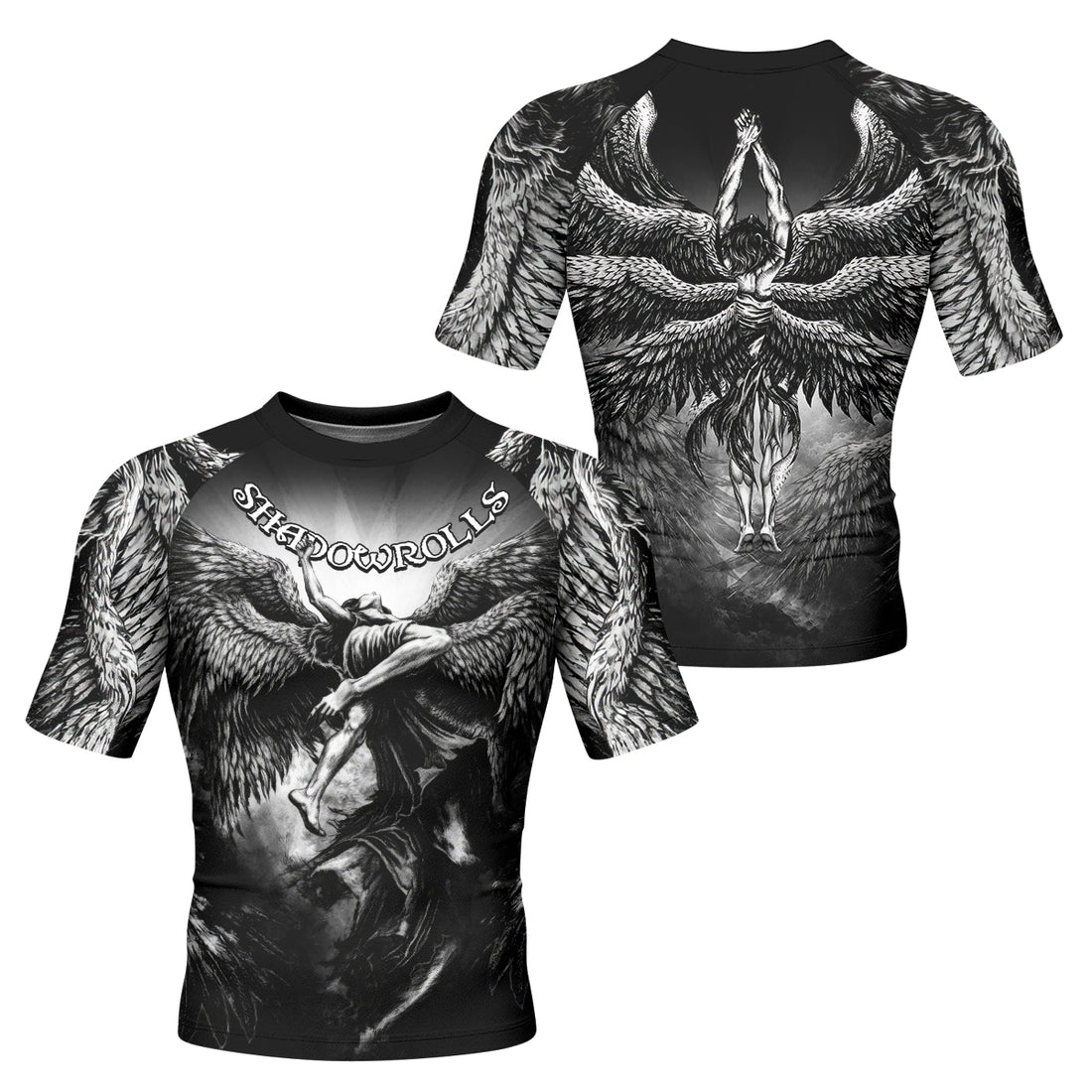 Shadowrolls Dark Angel Men's Rash Guard Short Sleeve - front and back view