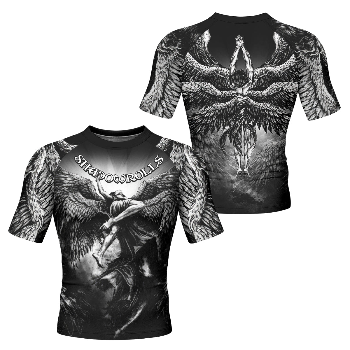 Shadowrolls Dark Angel Men's Rash Guard Short Sleeve - front and back view