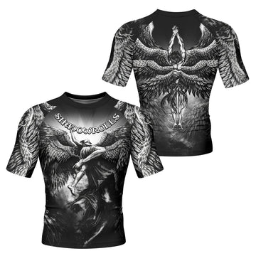 Shadowrolls Dark Angel Men's Rash Guard Short Sleeve - front and back view
