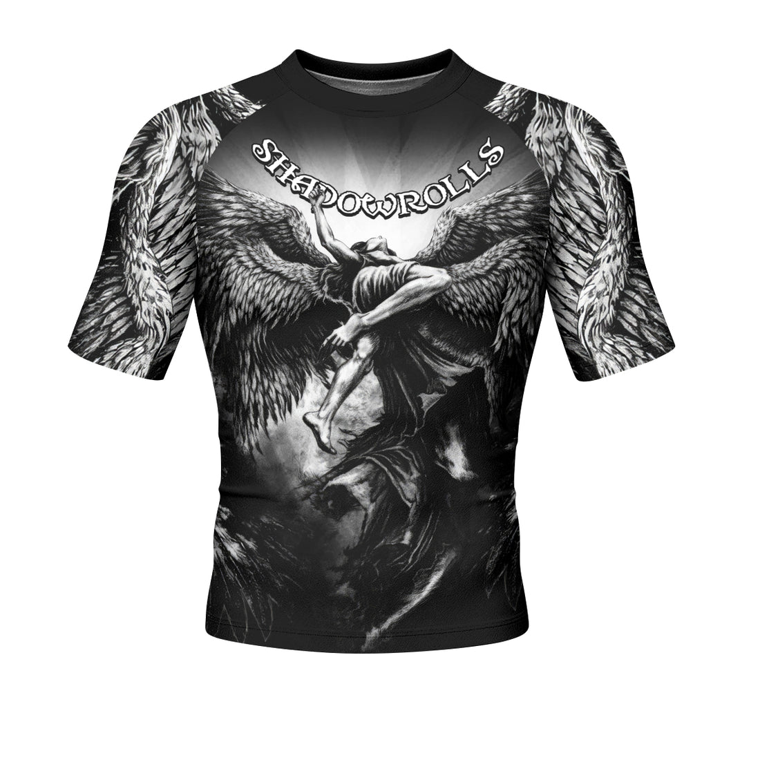 Shadowrolls Dark Angel Men's Rash Guard Short Sleeve - front and back view