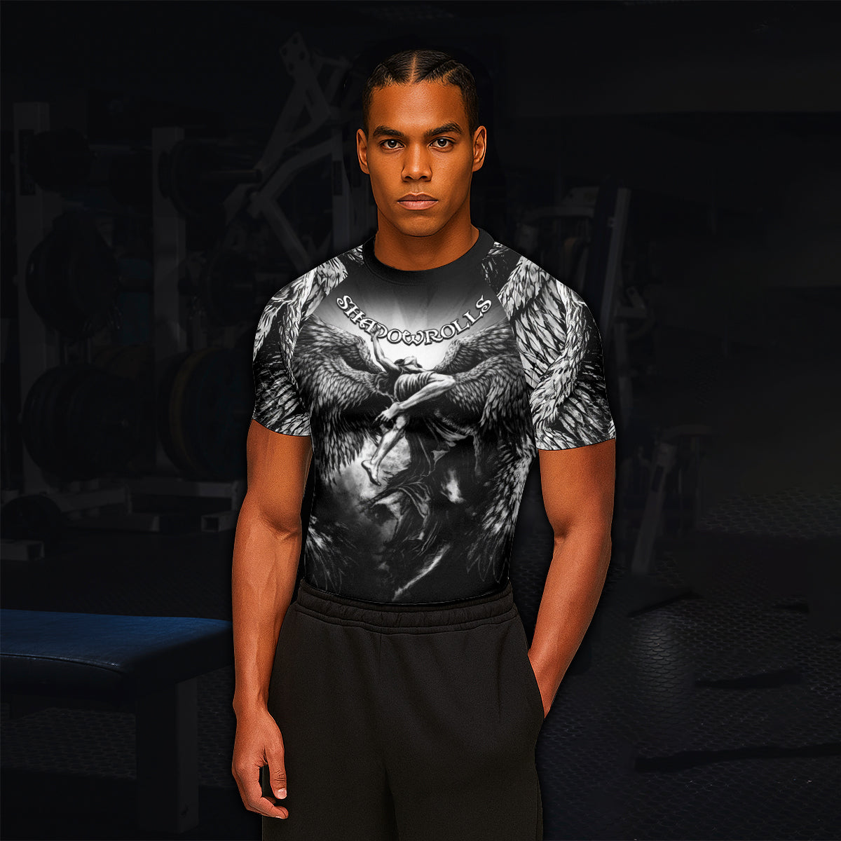 Shadowrolls Dark Angel Men's Rash Guard Short Sleeve - lifestyle view