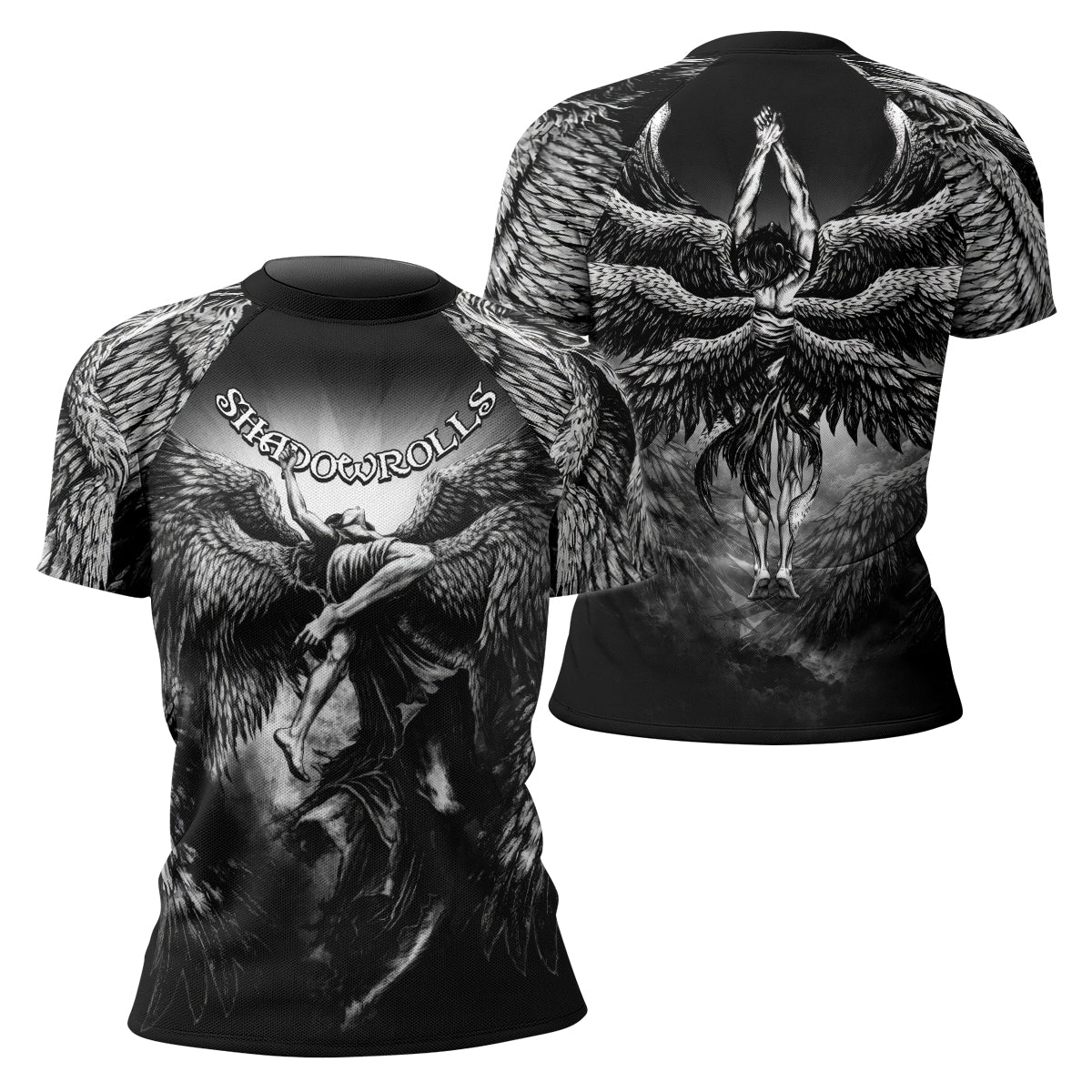 Shadowrolls Dark Angel Women's Rash Guard Short Sleeve - front and back view