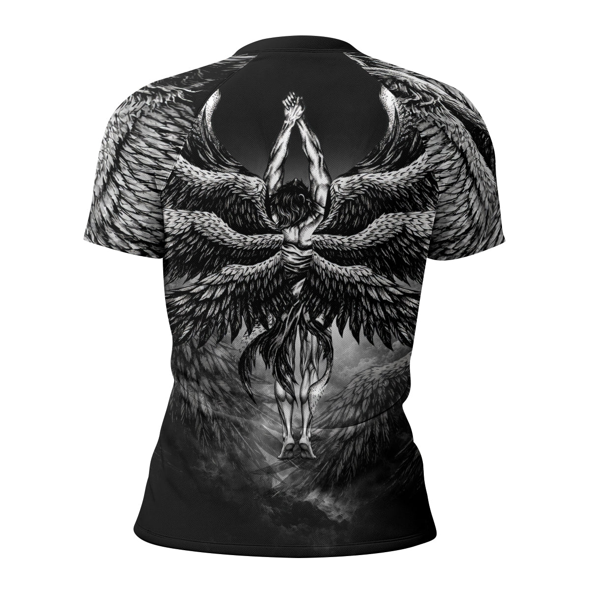 Shadowrolls Dark Angel Women's Rash Guard Short Sleeve - back view mockup