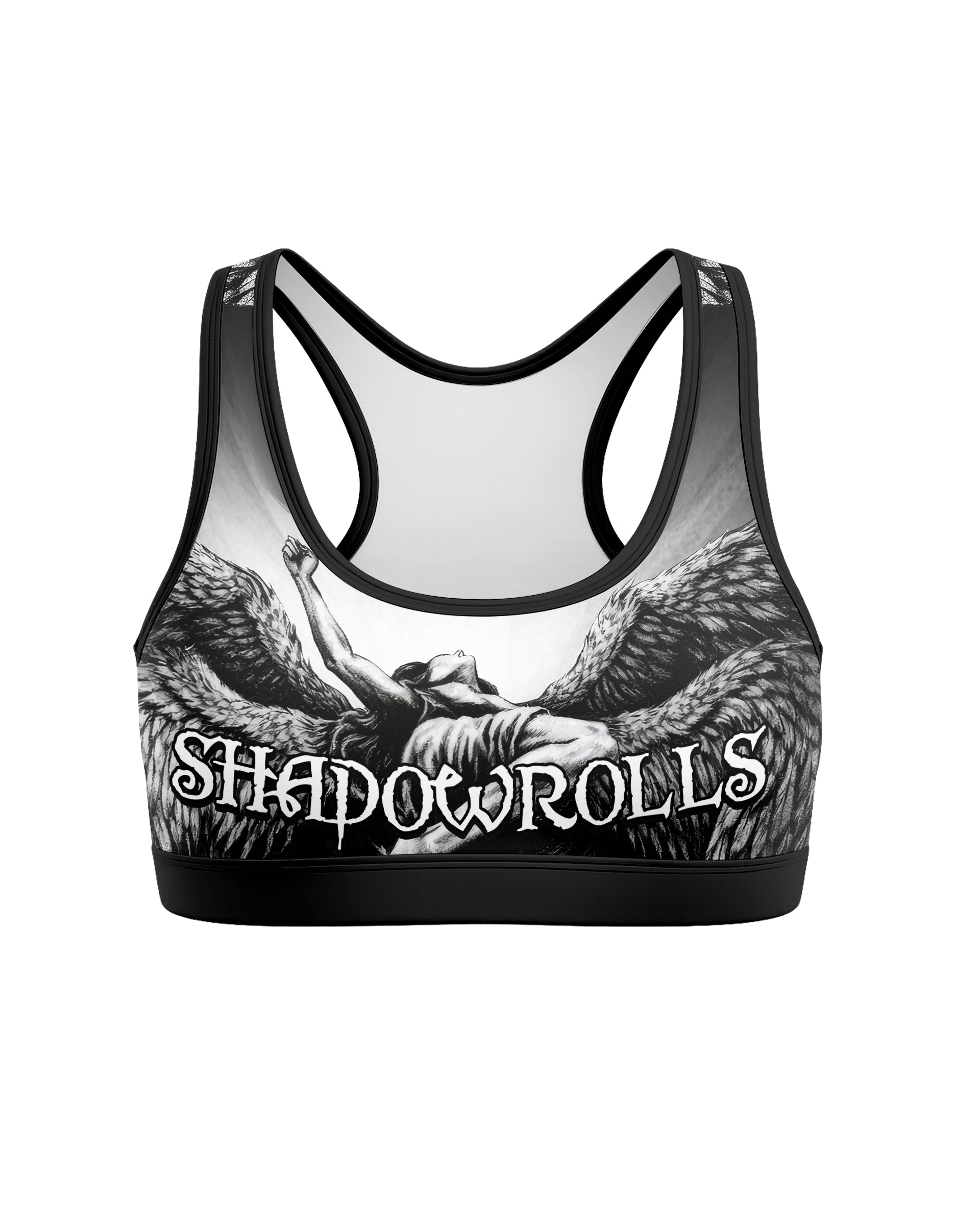 Shadowrolls Dark Angel Women's Padded Sports Bra - front view mockup