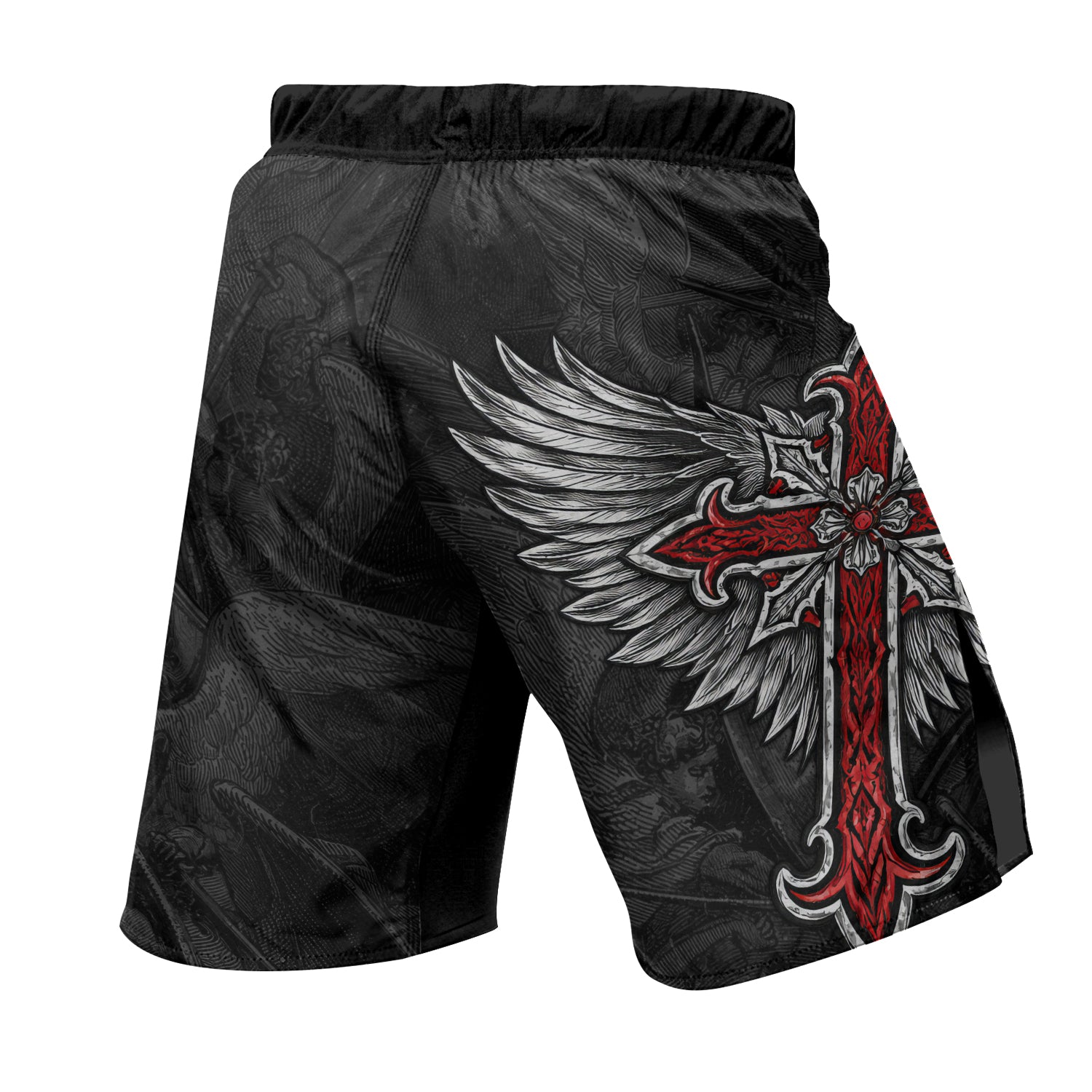 Gothic Spine Wings Fight Shorts - back view mockup