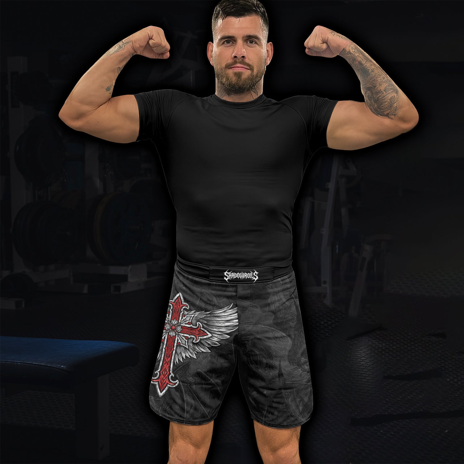 Gothic Spine Wings Fight Shorts - lifestyle view