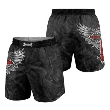 Gothic Spine Wings Grappling Shorts - front and back view