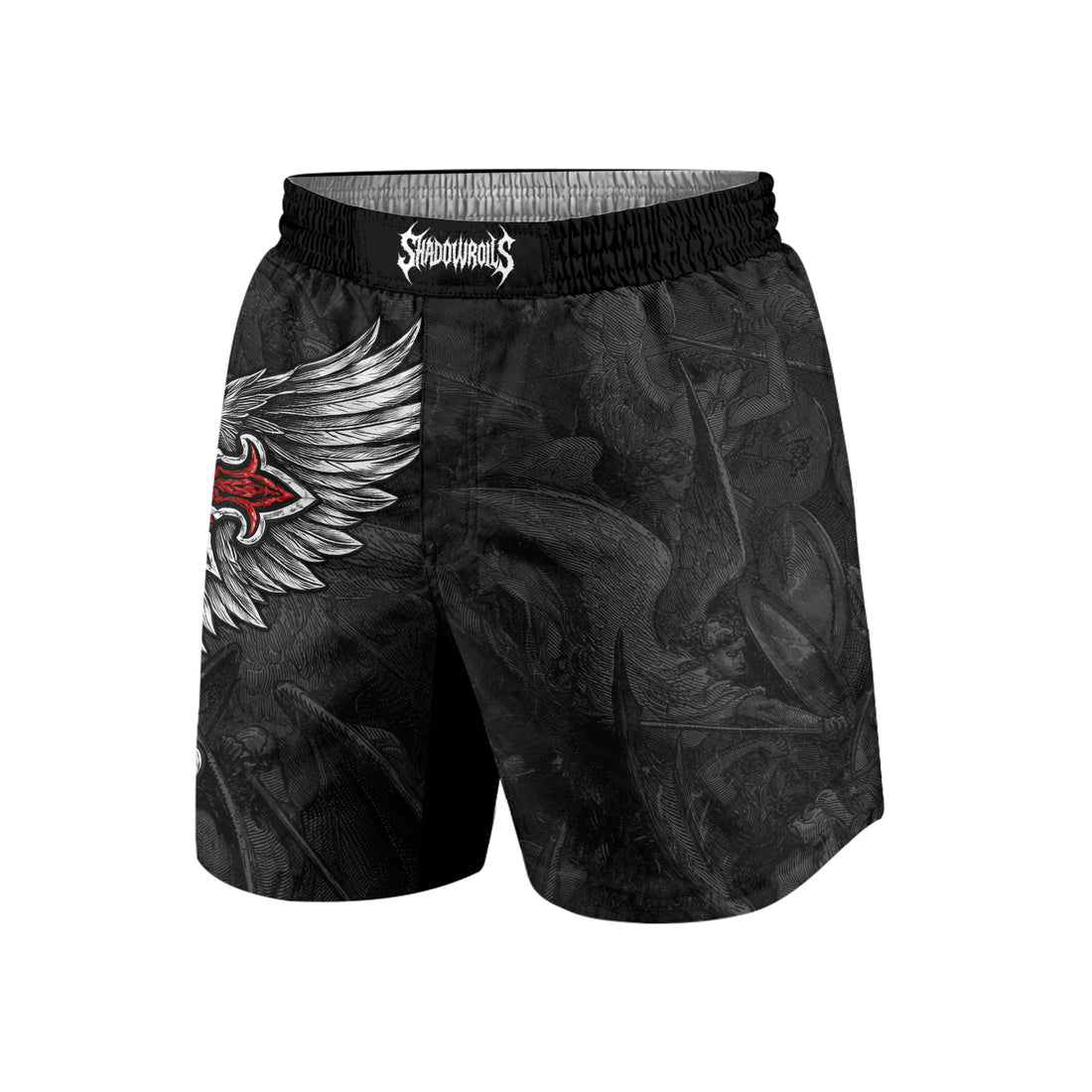 Gothic Spine Wings Grappling Shorts - front and back view