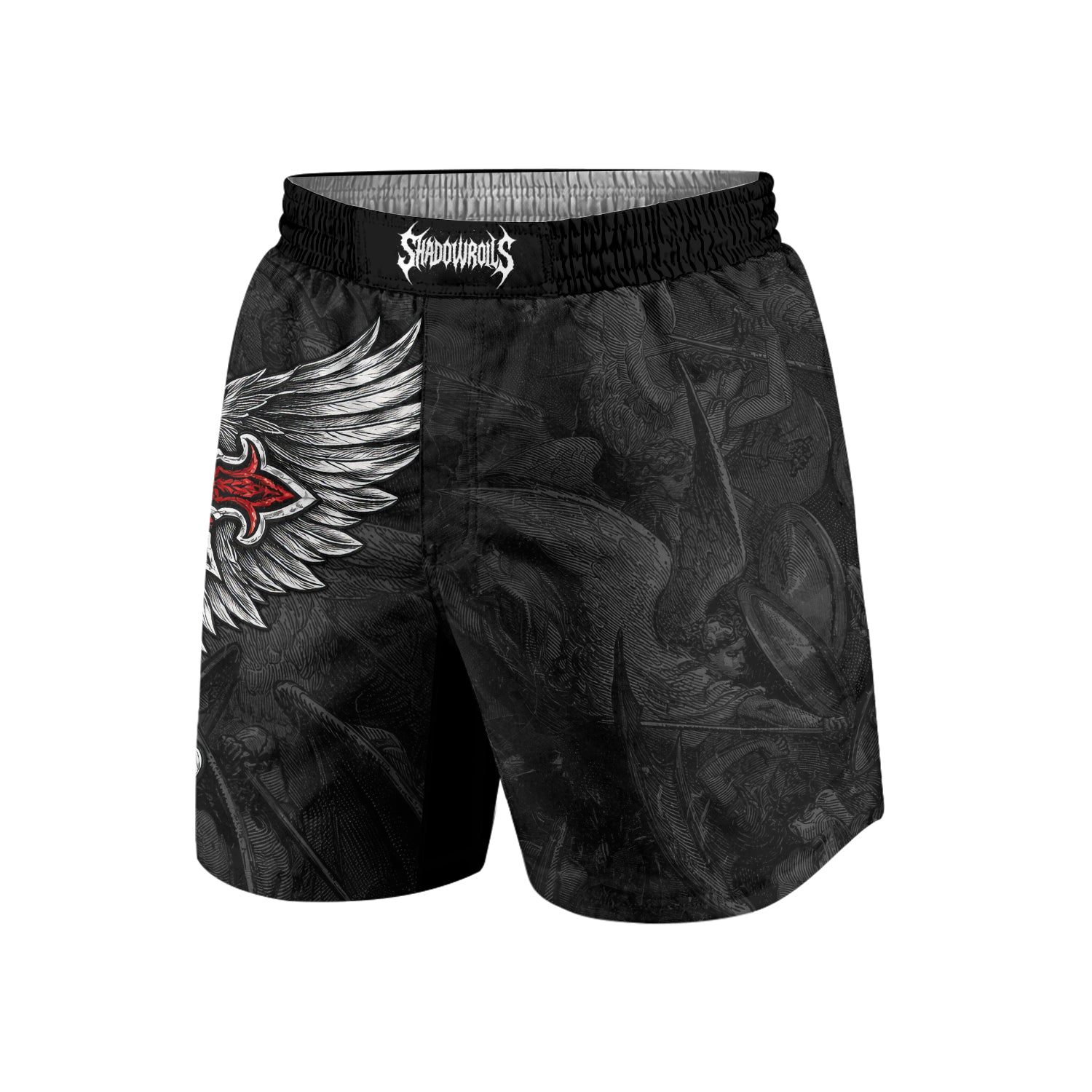 Gothic Spine Wings Grappling Shorts - front view mockup