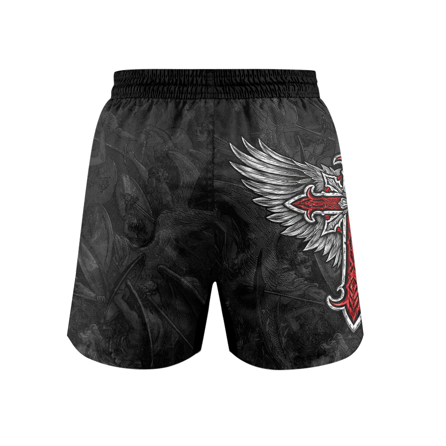 Gothic Spine Wings Grappling Shorts - back view mockup
