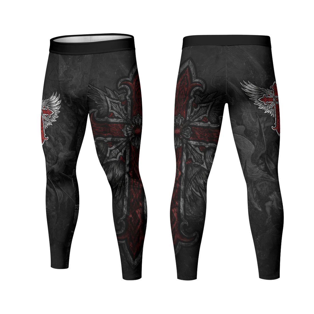 Gothic Spine Wings Men's Leggings - lifestyle view