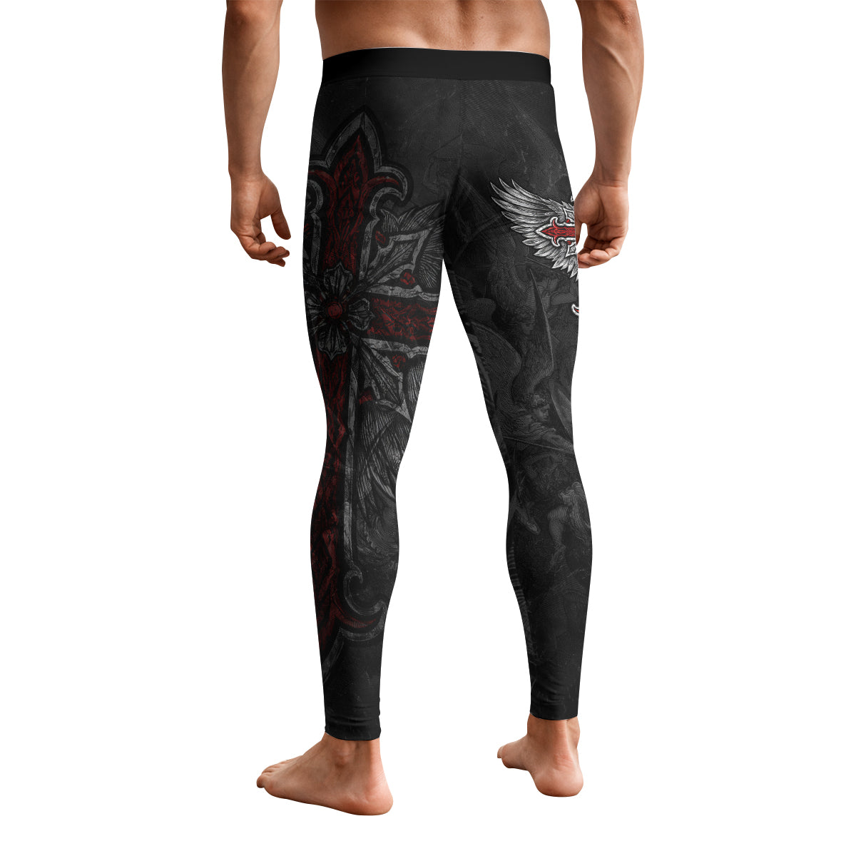 Gothic Spine Wings Men's Leggings - back view mockup
