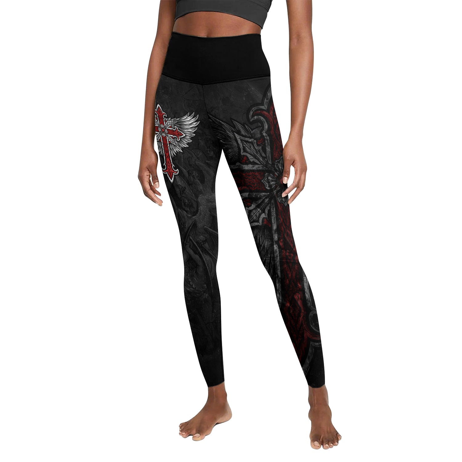 Gothic Spine Wings Women's Leggings - front view mockup
