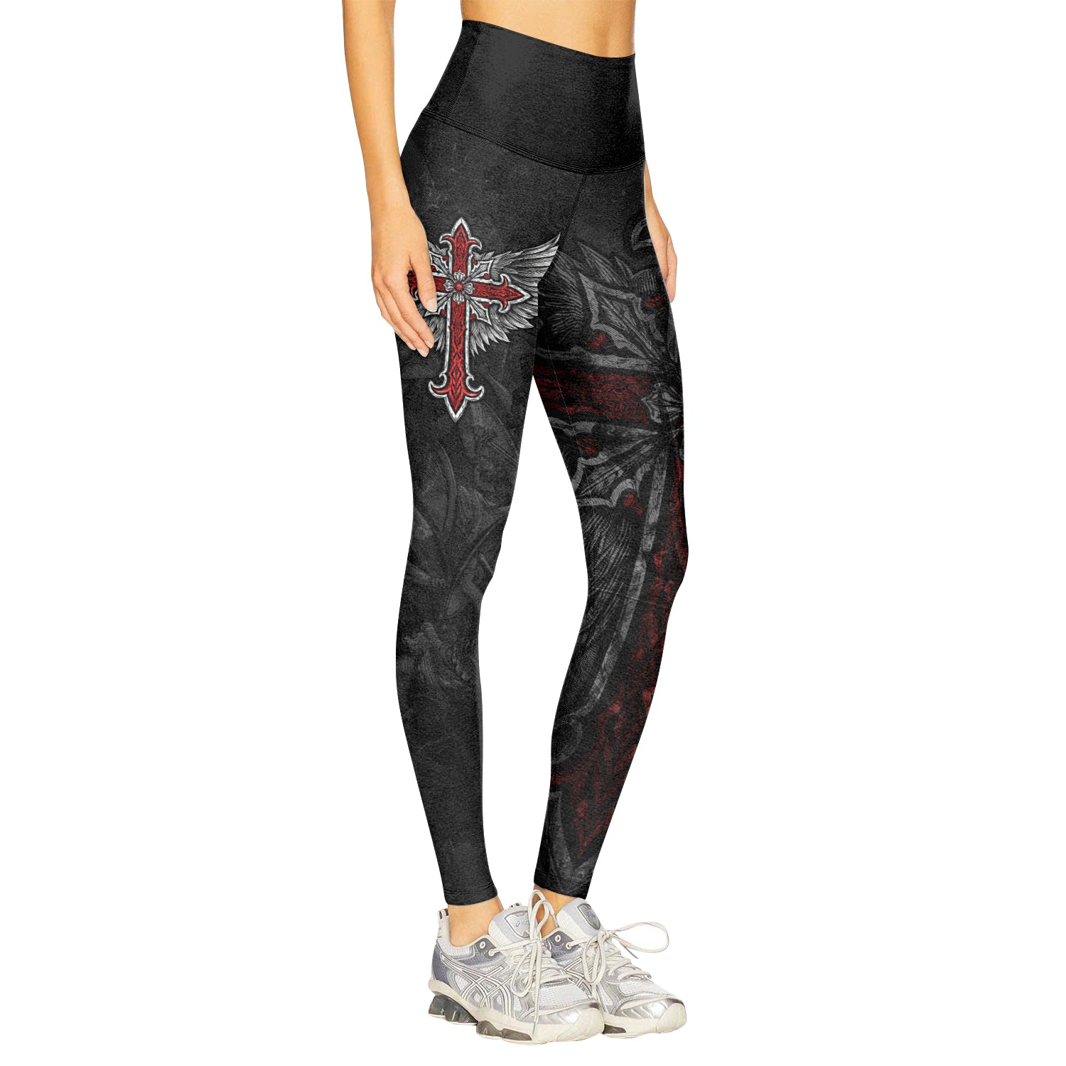 Gothic Spine Wings Women's Leggings - right side mockup