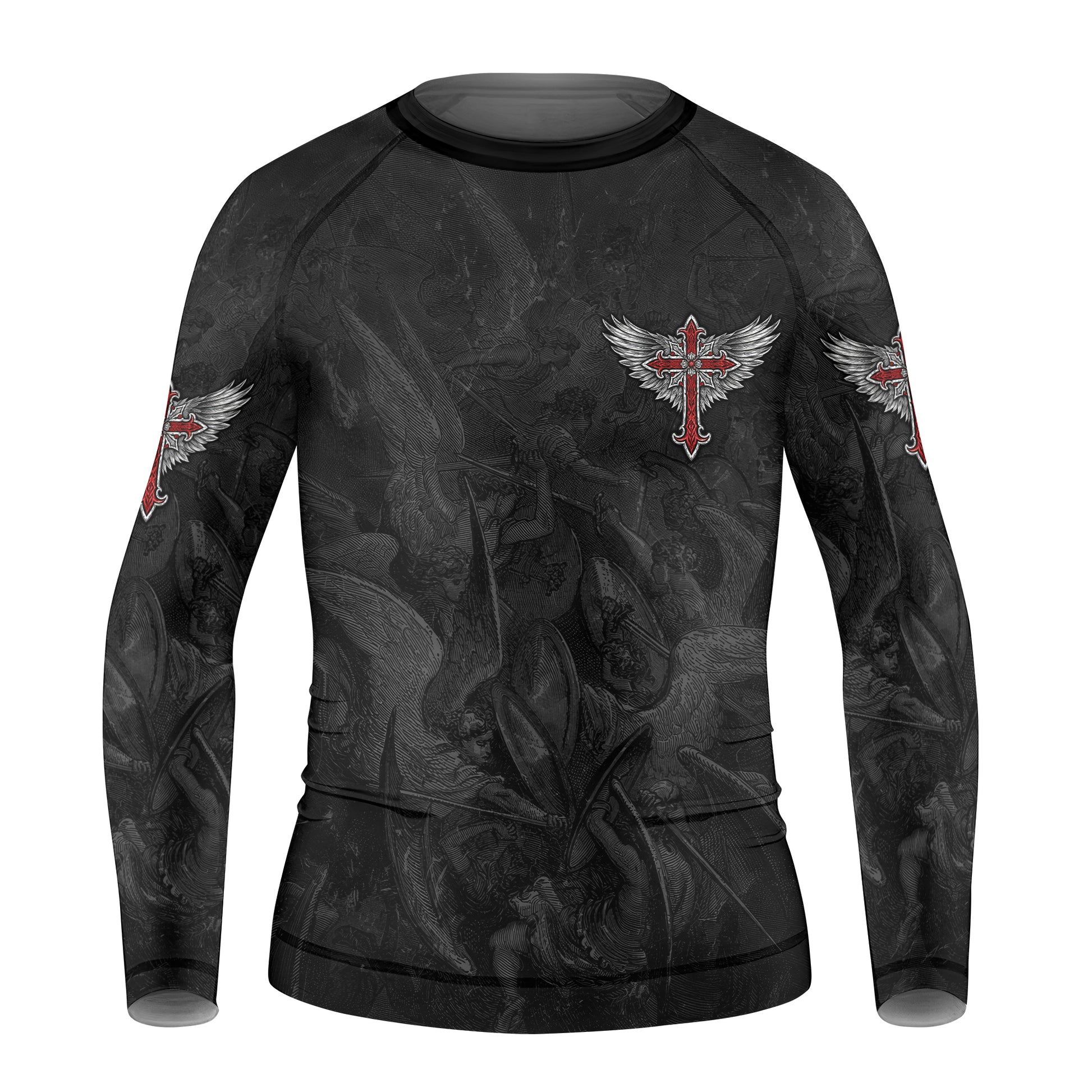 Gothic Spine Wings Kids Rash Guard Long Sleeve - front view mockup