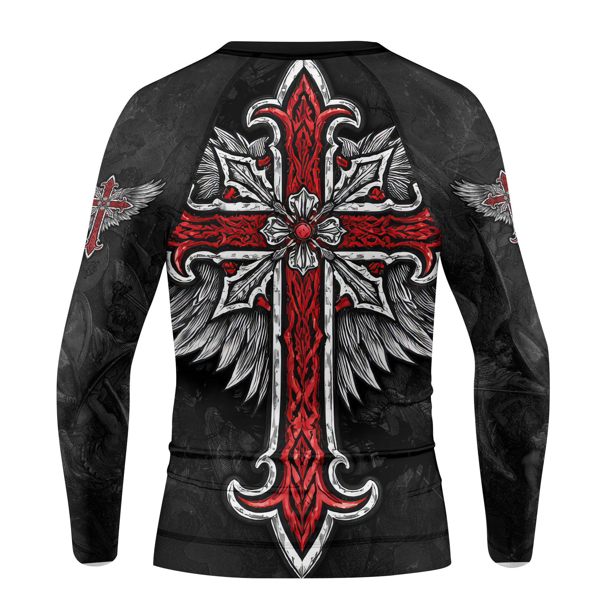 Gothic Spine Wings Kids Rash Guard Long Sleeve - back view mockup