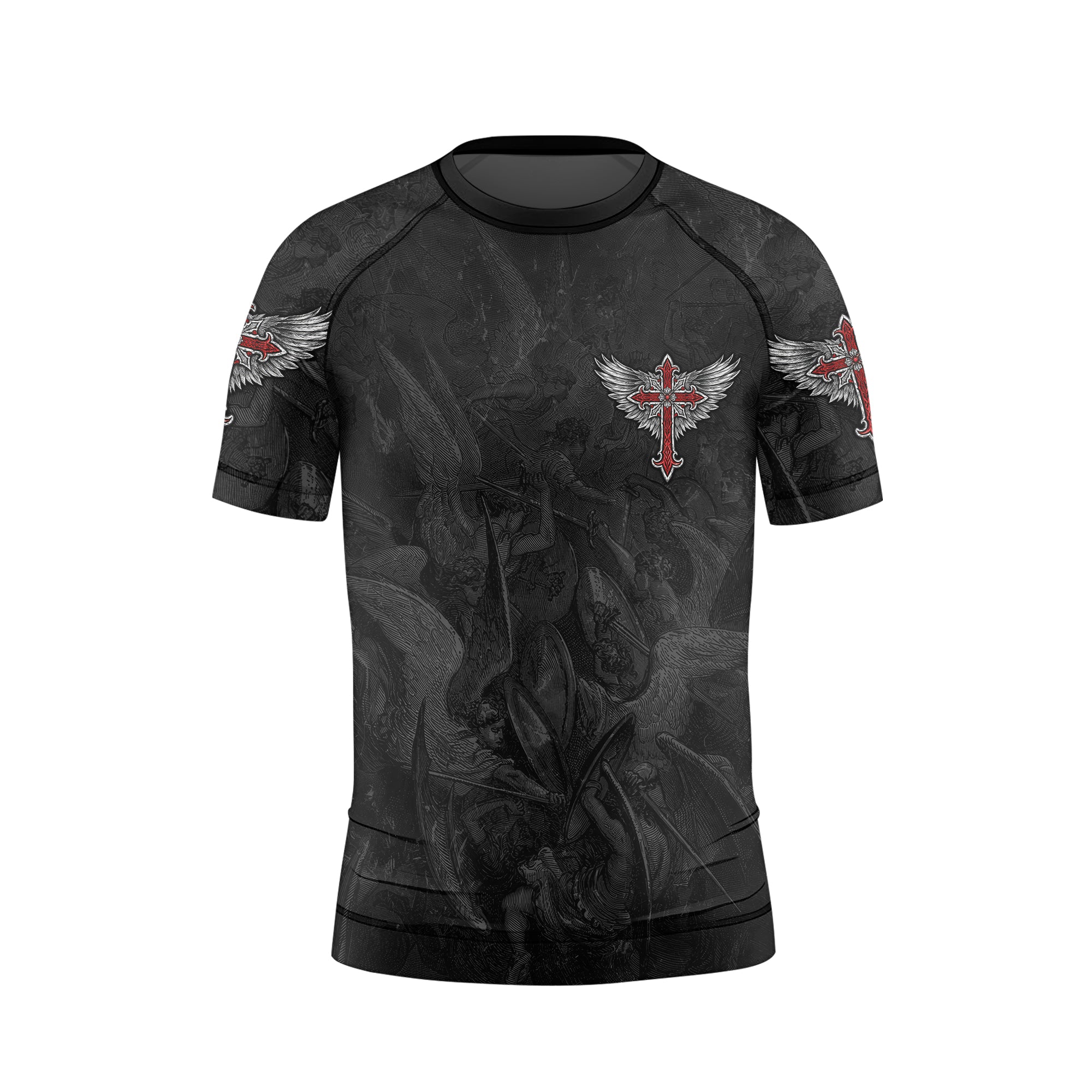 Gothic Spine Wings Kids Rash Guard Short Sleeve - front view mockup