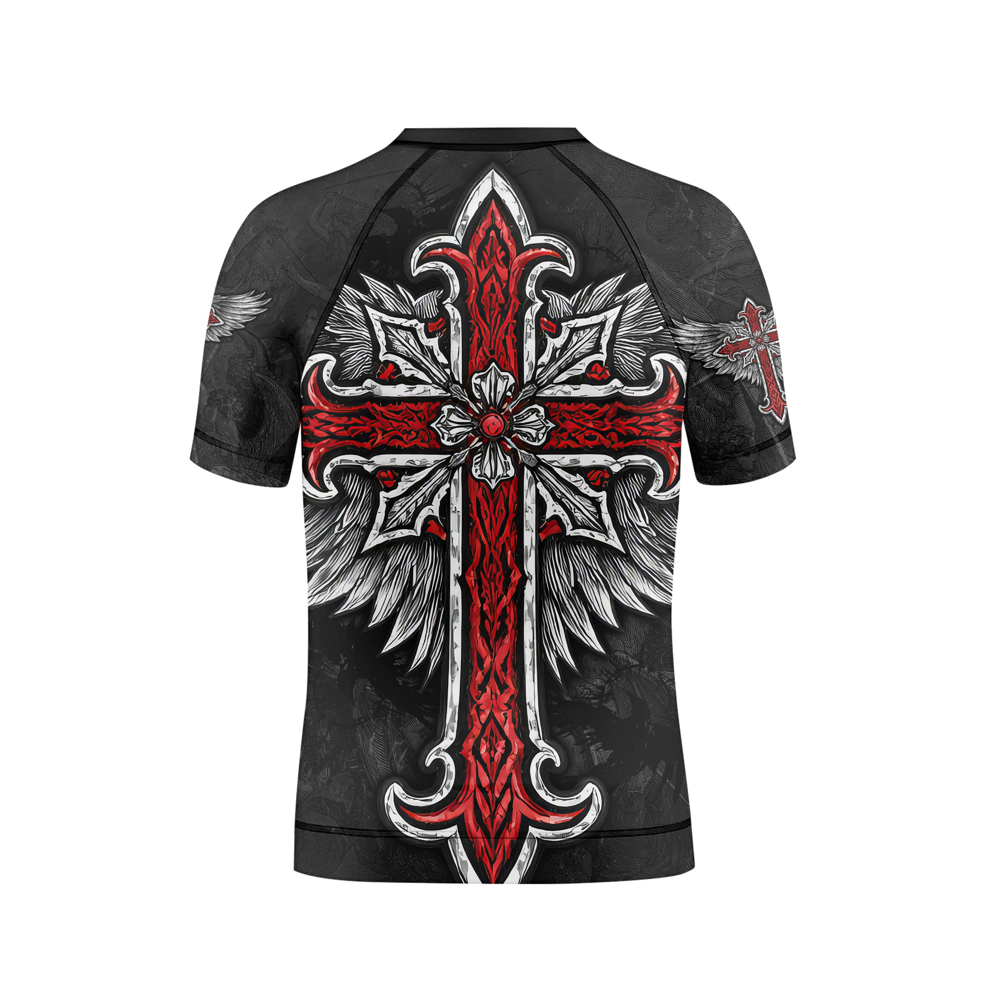 Gothic Spine Wings Kids Rash Guard Short Sleeve - back view mockup