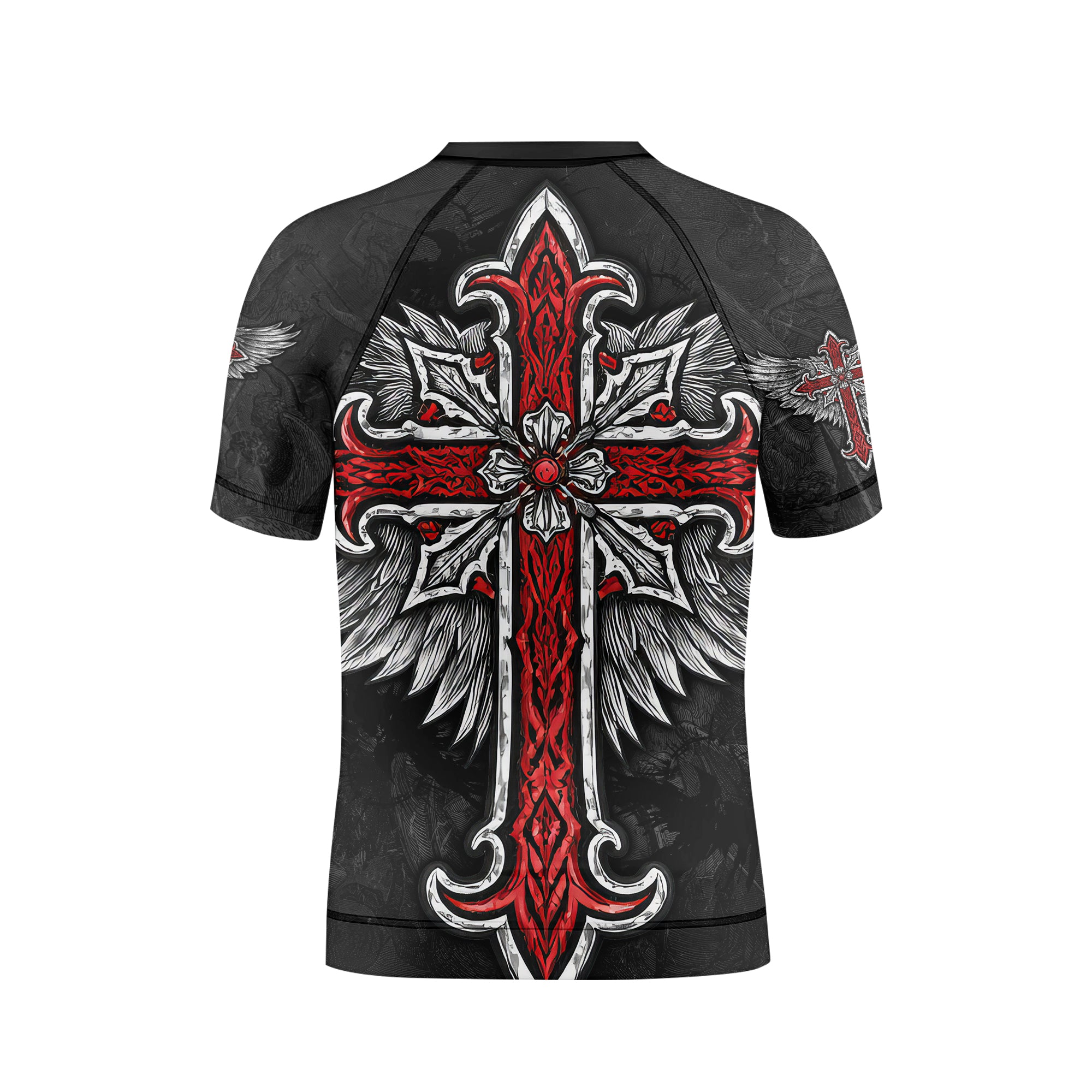 Gothic Spine Wings Kids Rash Guard Short Sleeve - back view mockup