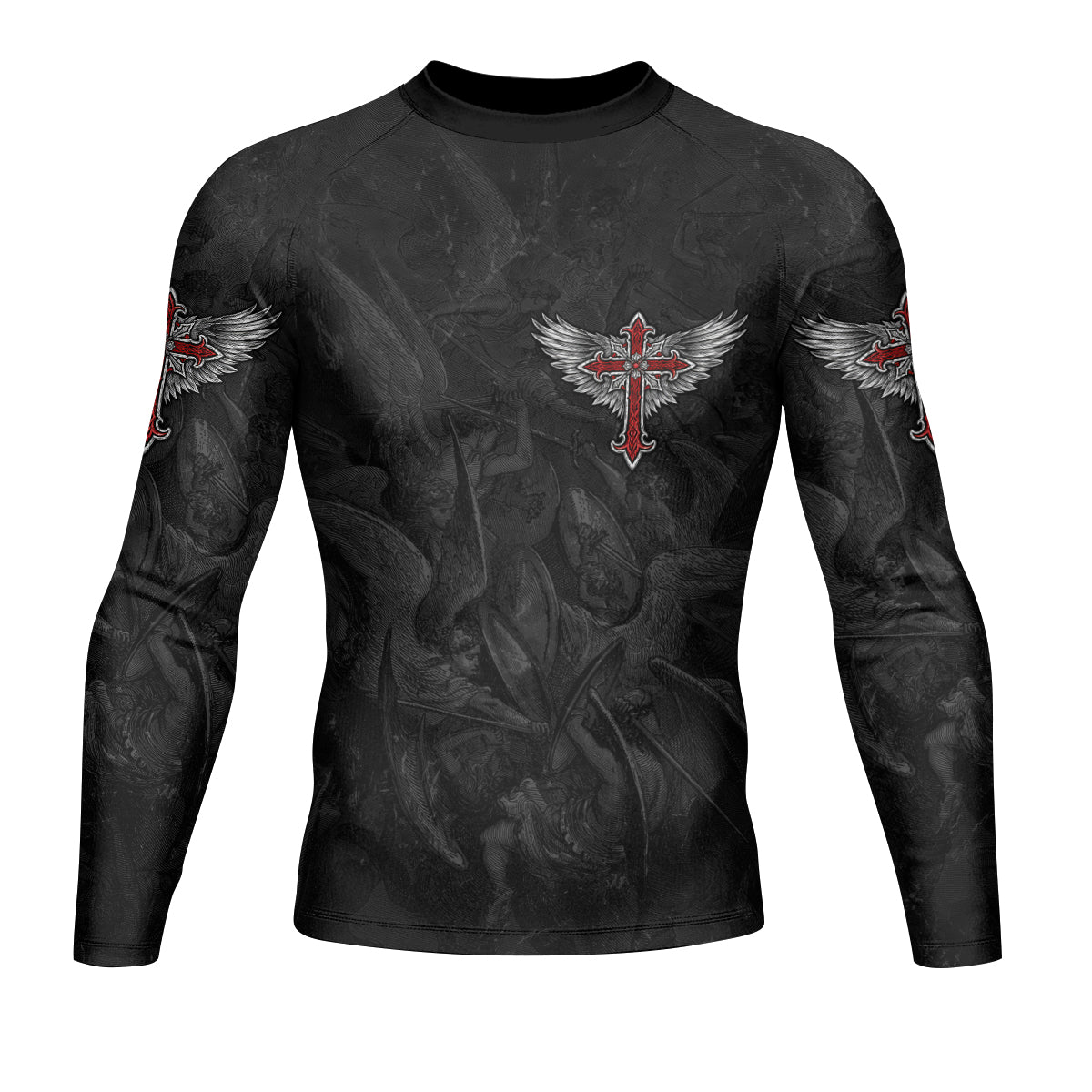 Gothic Spine Wings Men's Rash Guard Long Sleeve - front view mockup