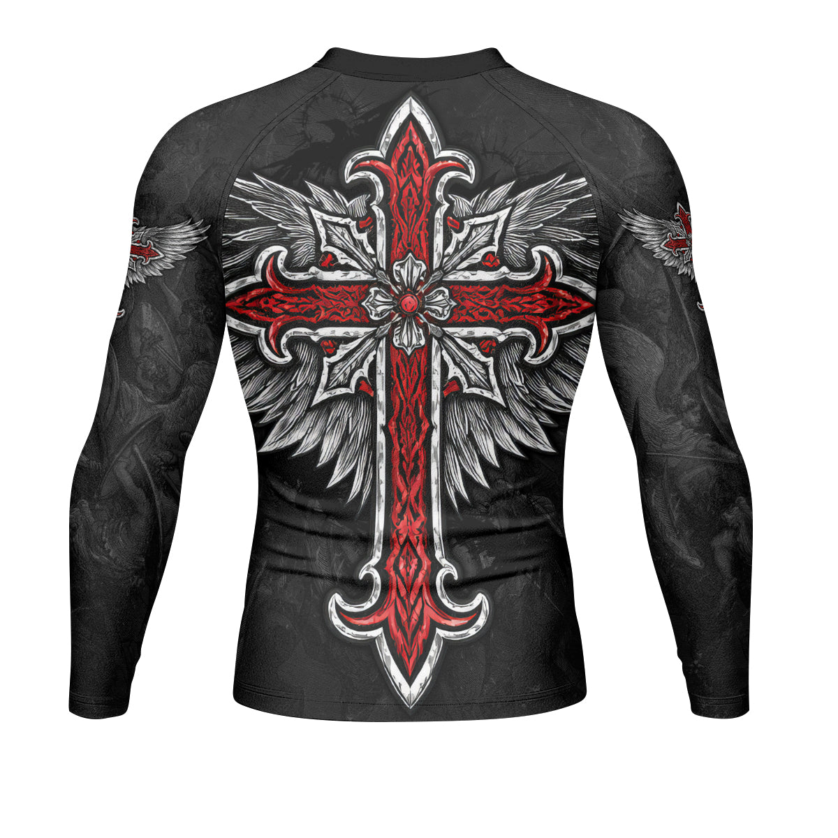 Gothic Spine Wings Men's Rash Guard Long Sleeve - back view mockup