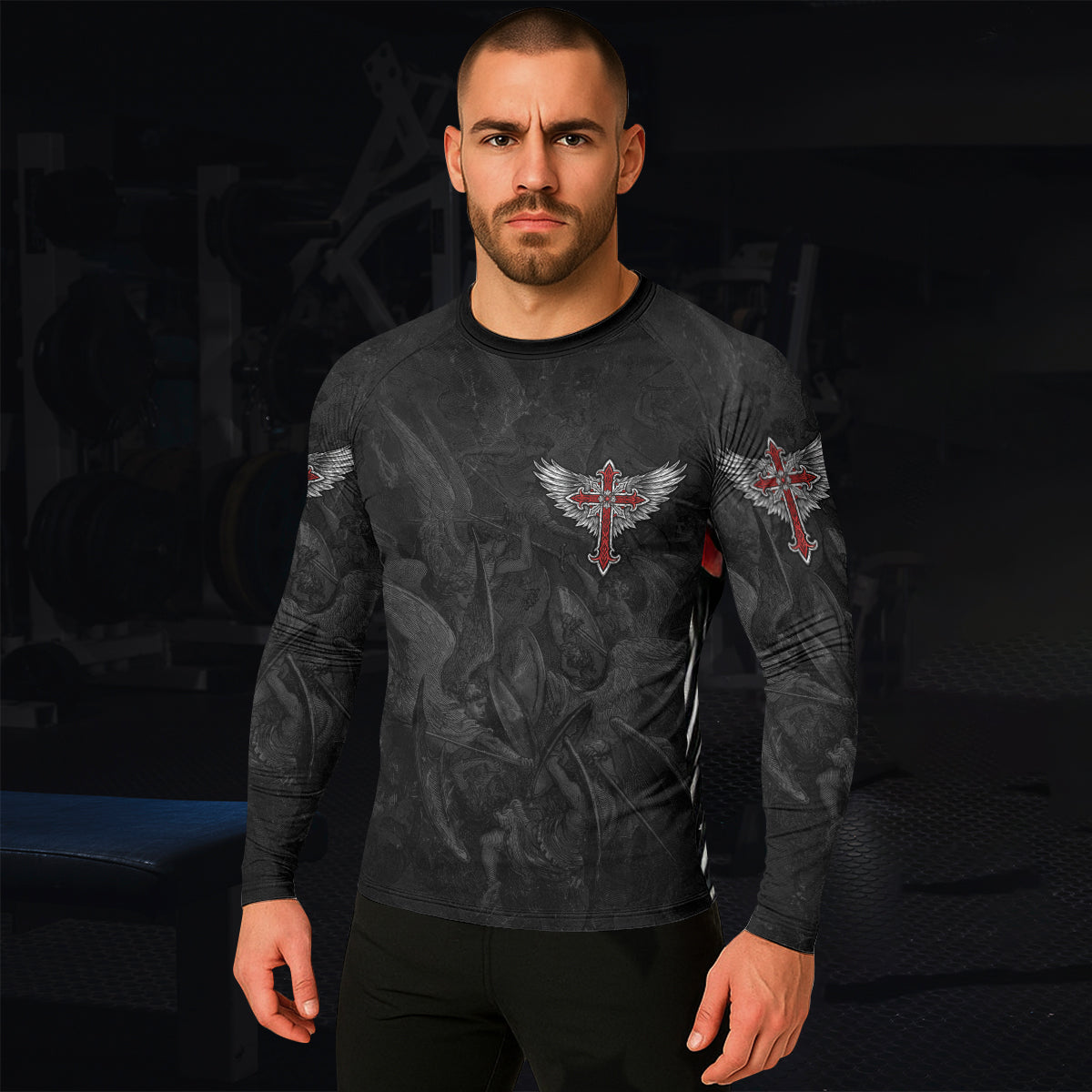 Gothic Spine Wings Men's Rash Guard Long Sleeve - lifestyle view