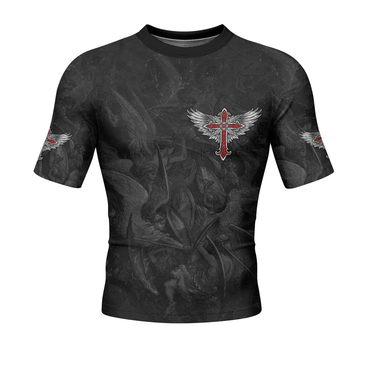Gothic Spine Wings Men's Rash Guard Short Sleeve - front view mockup