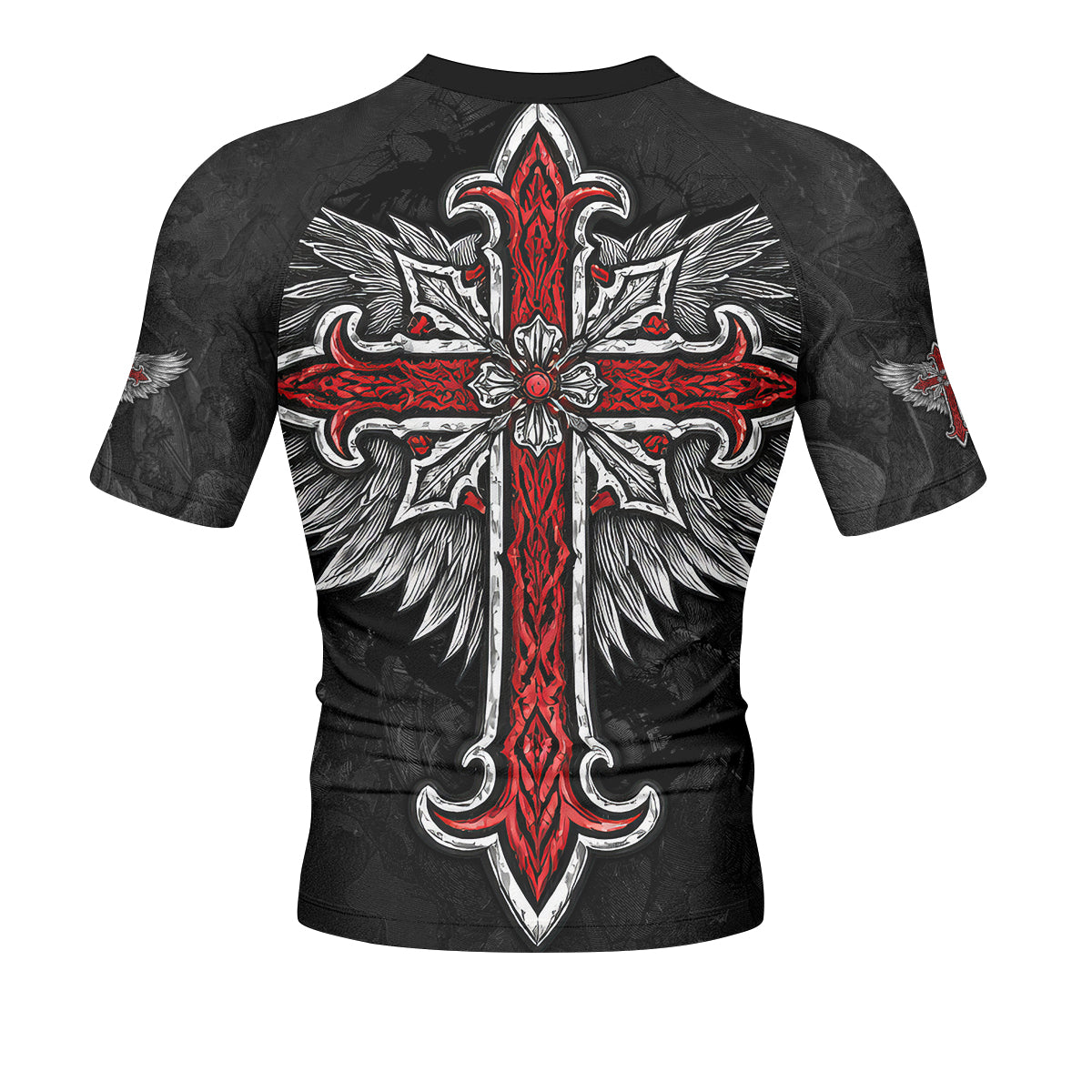 Gothic Spine Wings Men's Rash Guard Short Sleeve - back view mockup