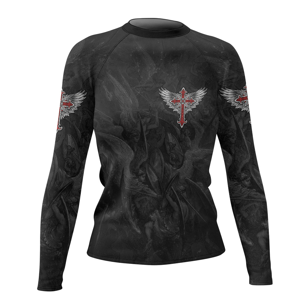 Gothic Spine Wings Women's Rash Guard Long Sleeve - front view mockup