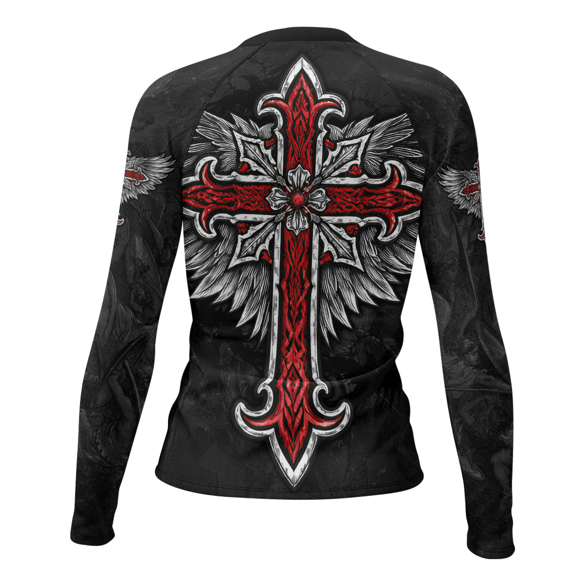 Gothic Spine Wings Women's Rash Guard Long Sleeve - back view mockup