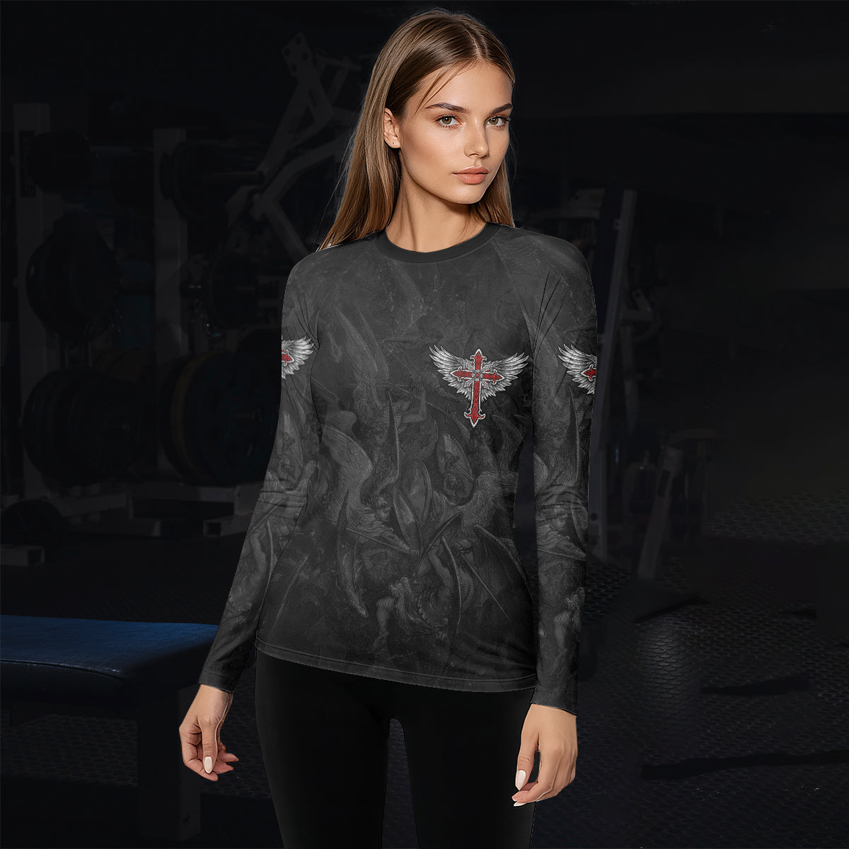 Gothic Spine Wings Women's Rash Guard Long Sleeve - lifestyle view