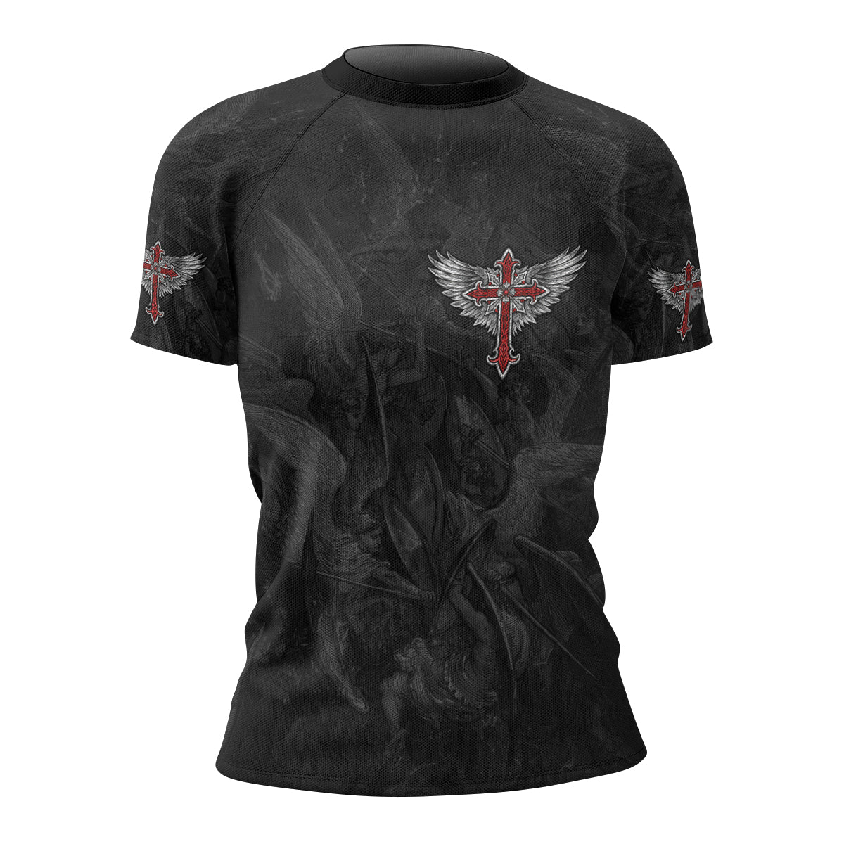Gothic Spine Wings Women's Rash Guard Short Sleeve - front view mockup
