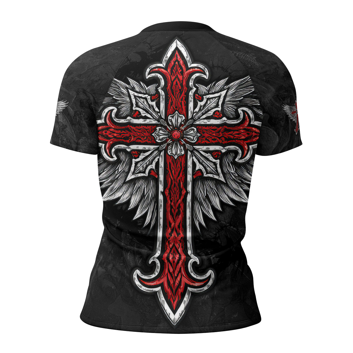 Gothic Spine Wings Women's Rash Guard Short Sleeve - back view mockup