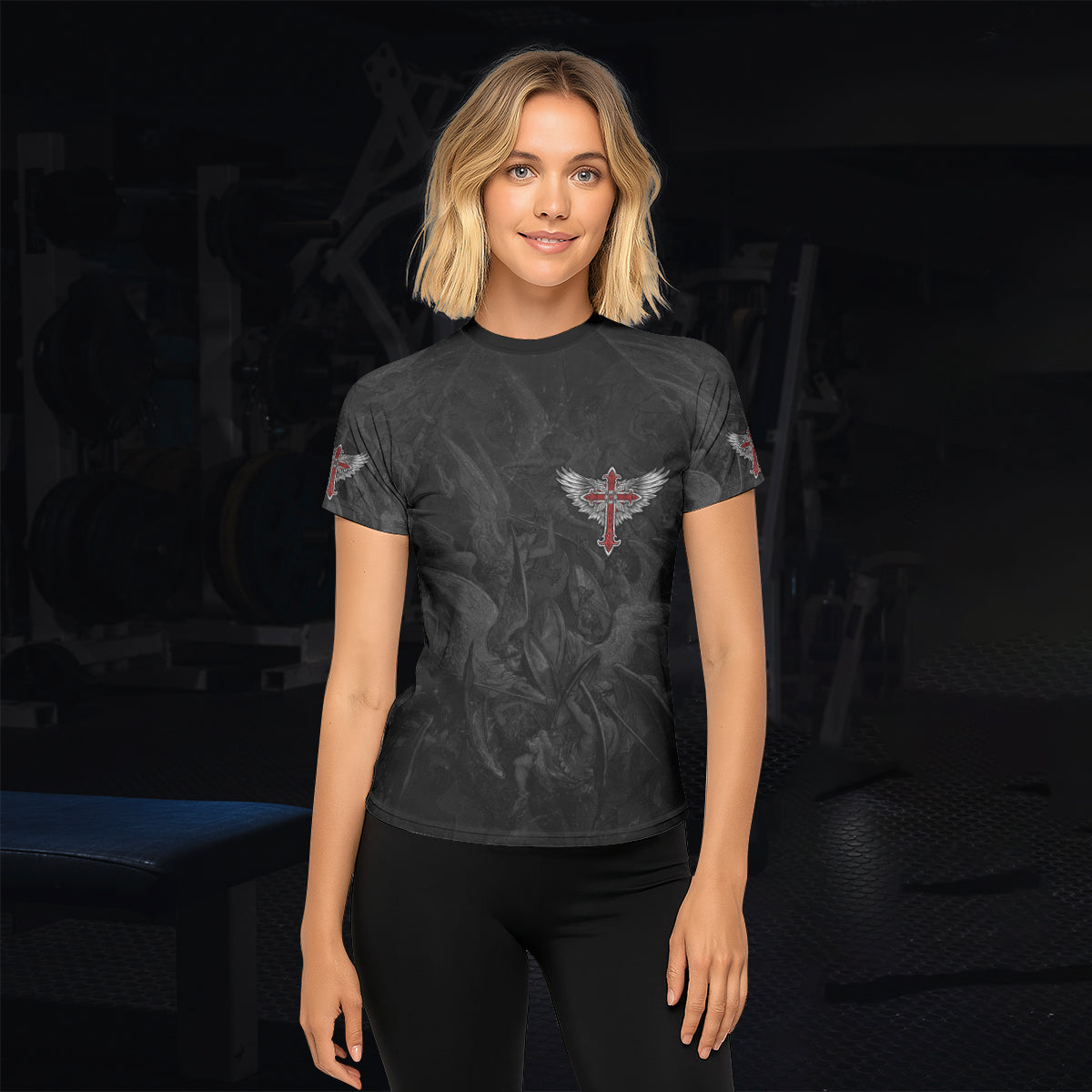 Gothic Spine Wings Women's Rash Guard Short Sleeve - lifestyle view