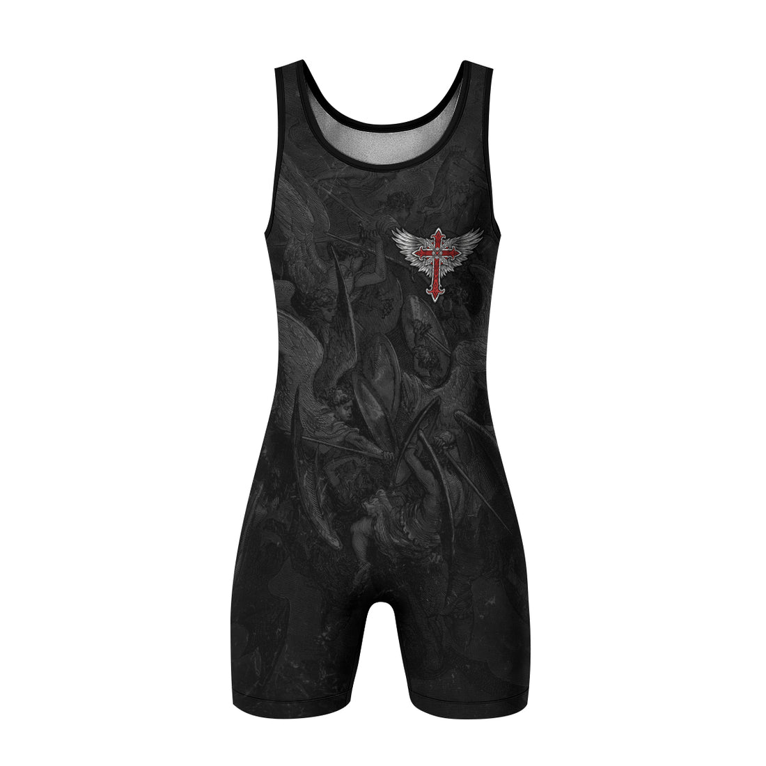 Gothic Spine Wings Wrestling Singlet - front and back view