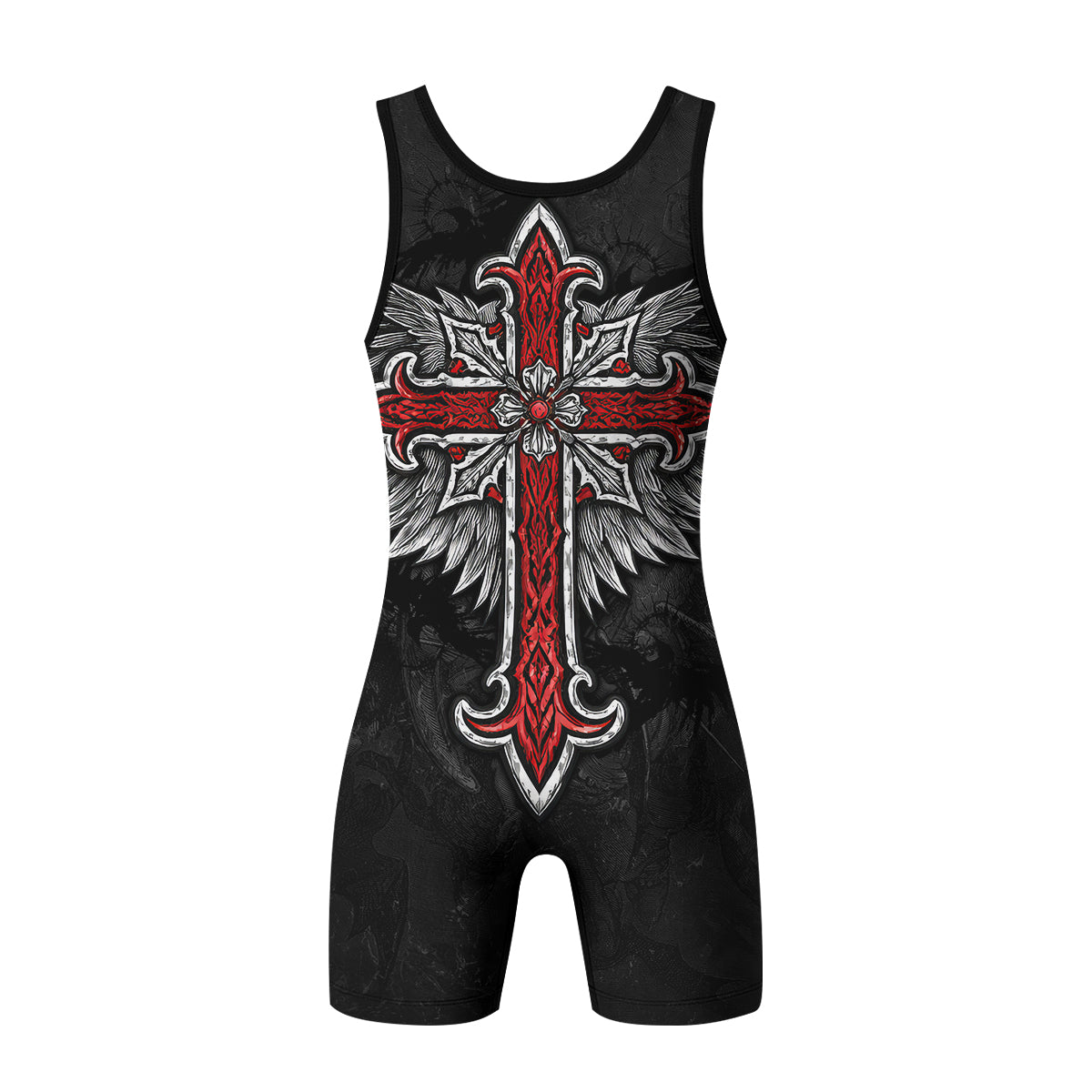 Gothic Spine Wings Wrestling Singlet - back view mockup