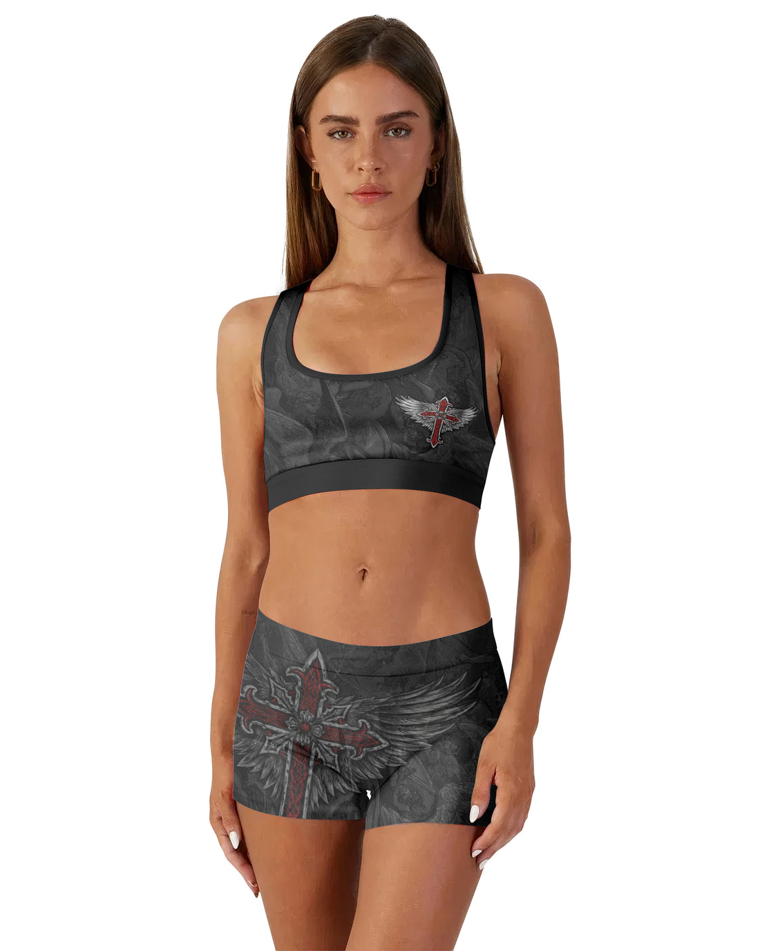 Gothic Spine Wings Women's Workout Set - front lifestyle view