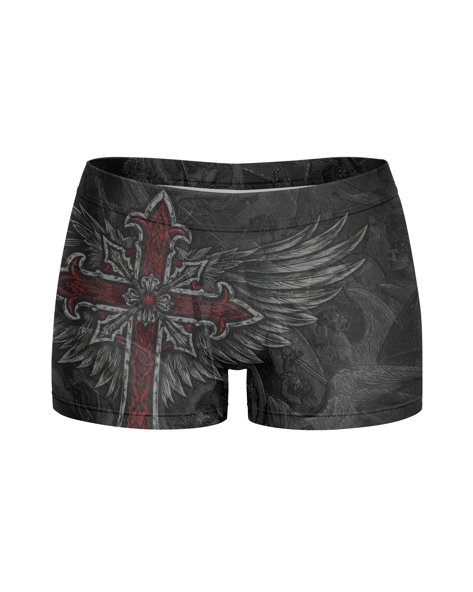 Gothic Spine Wings Women's Yoga Shorts - front view mockup