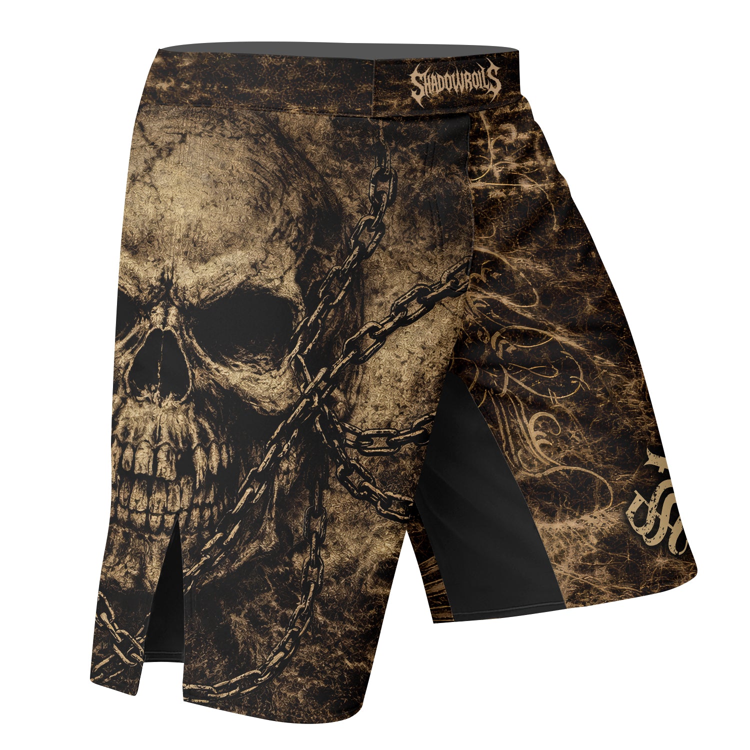 Shadowrolls Skull Chain Fight Shorts - right side mockup